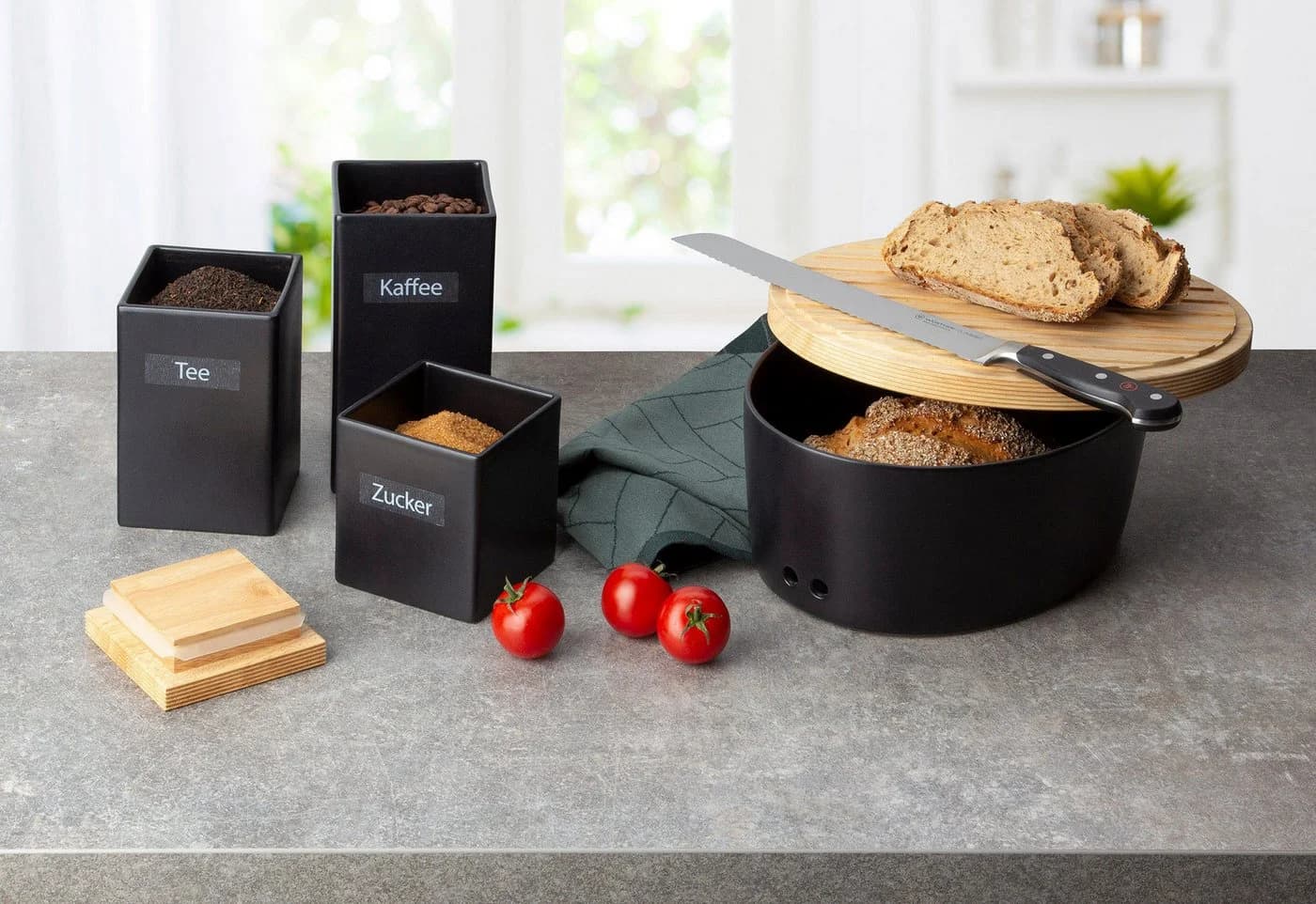 Teedose CONTINENTA Keramik mit Holzdeckel schwarz