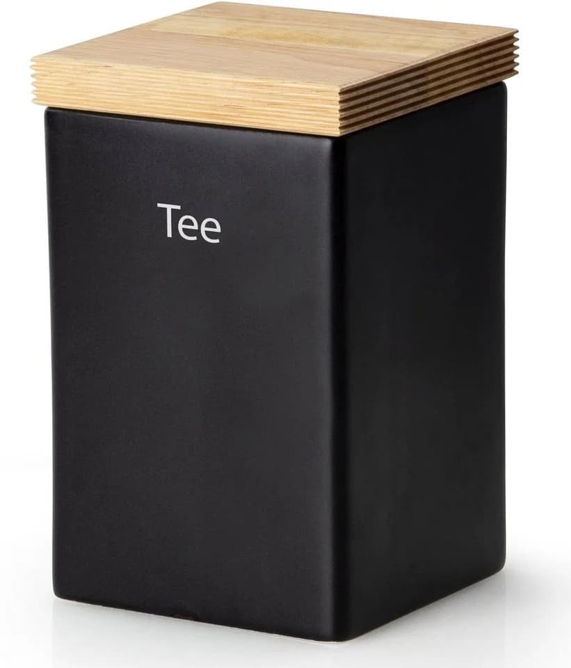 Teedose CONTINENTA Keramik mit Holzdeckel schwarz - Bild 2