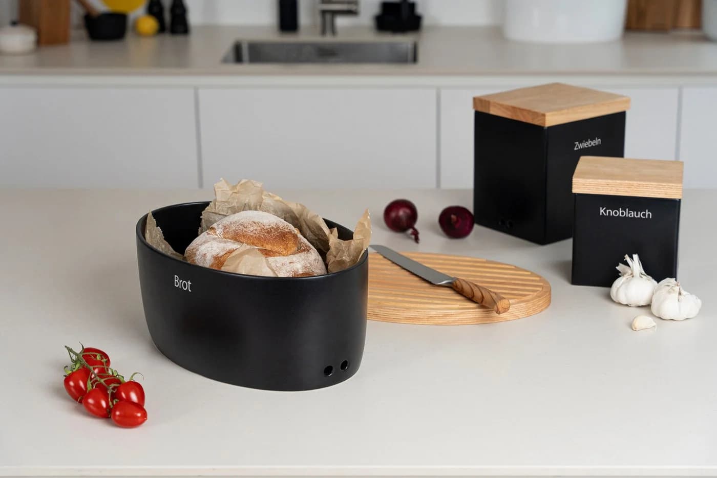 CONTINENTA Vorratsdose Keramik mit Holzdeckel Schwarz Braun - Bild 3