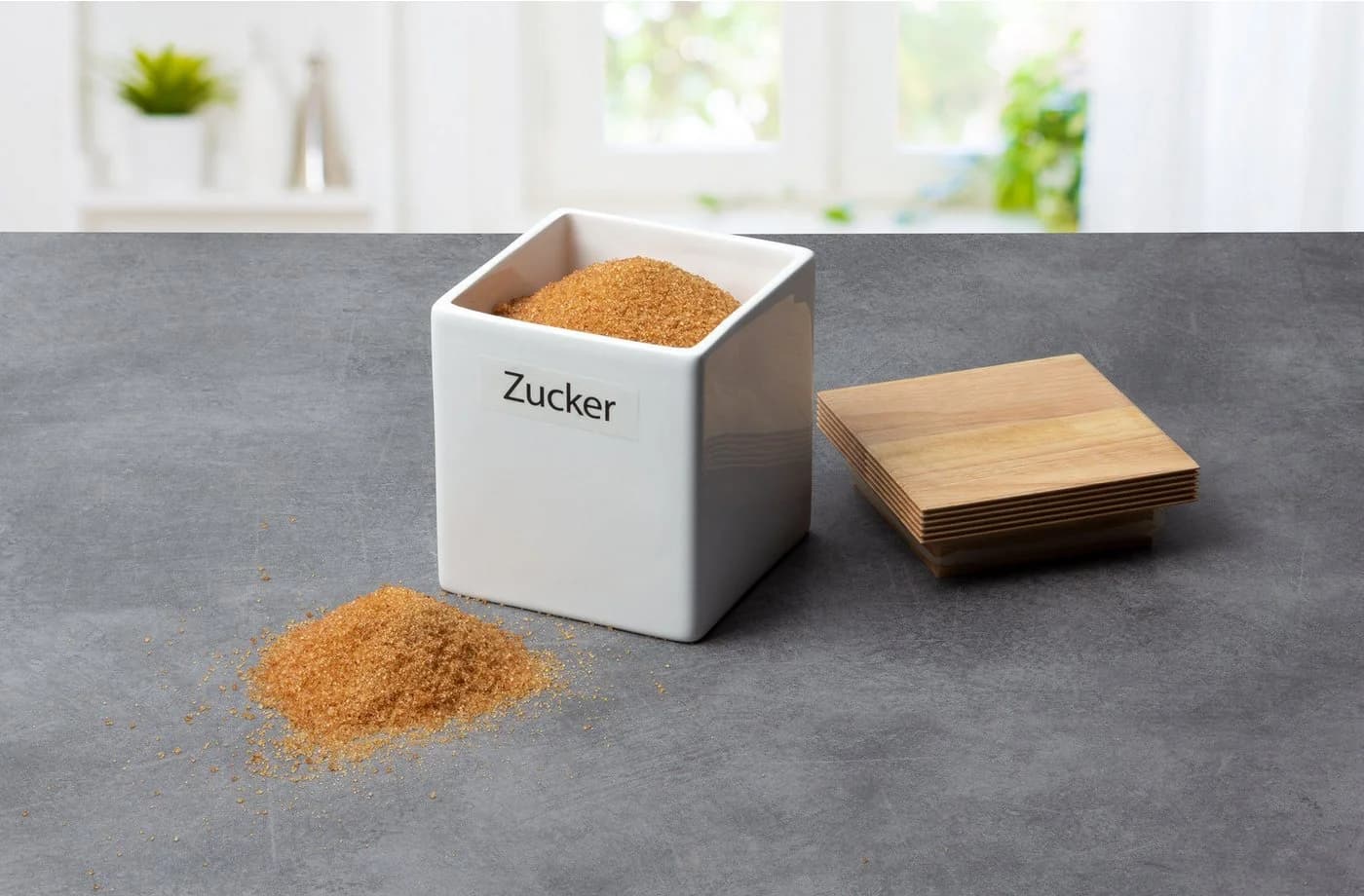 Continenta Vorratsdose Keramik Weiß mit Holzdeckel - Bild 3