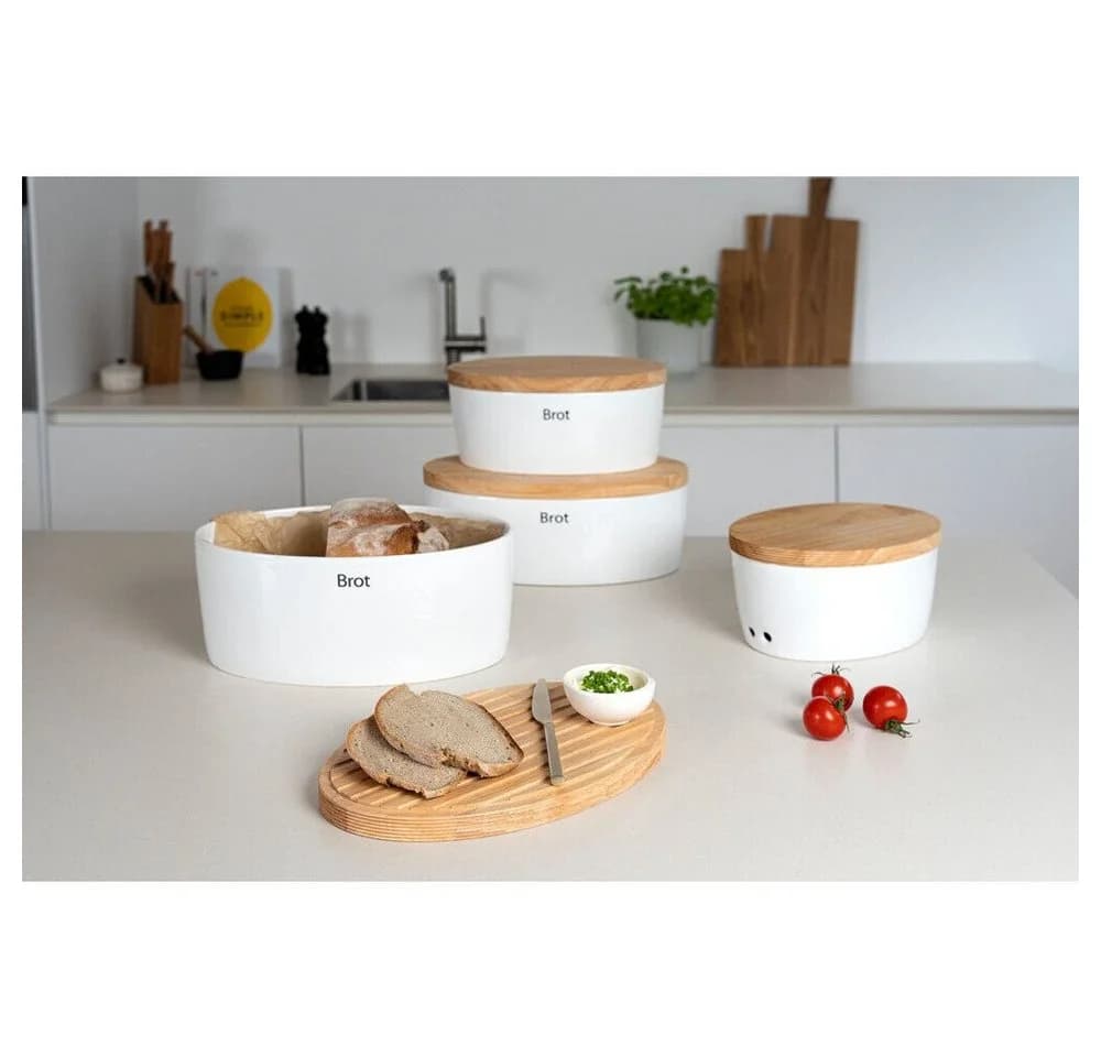 Continenta Brotkasten aus weißer Keramik mit Holzdeckel - Bild 5