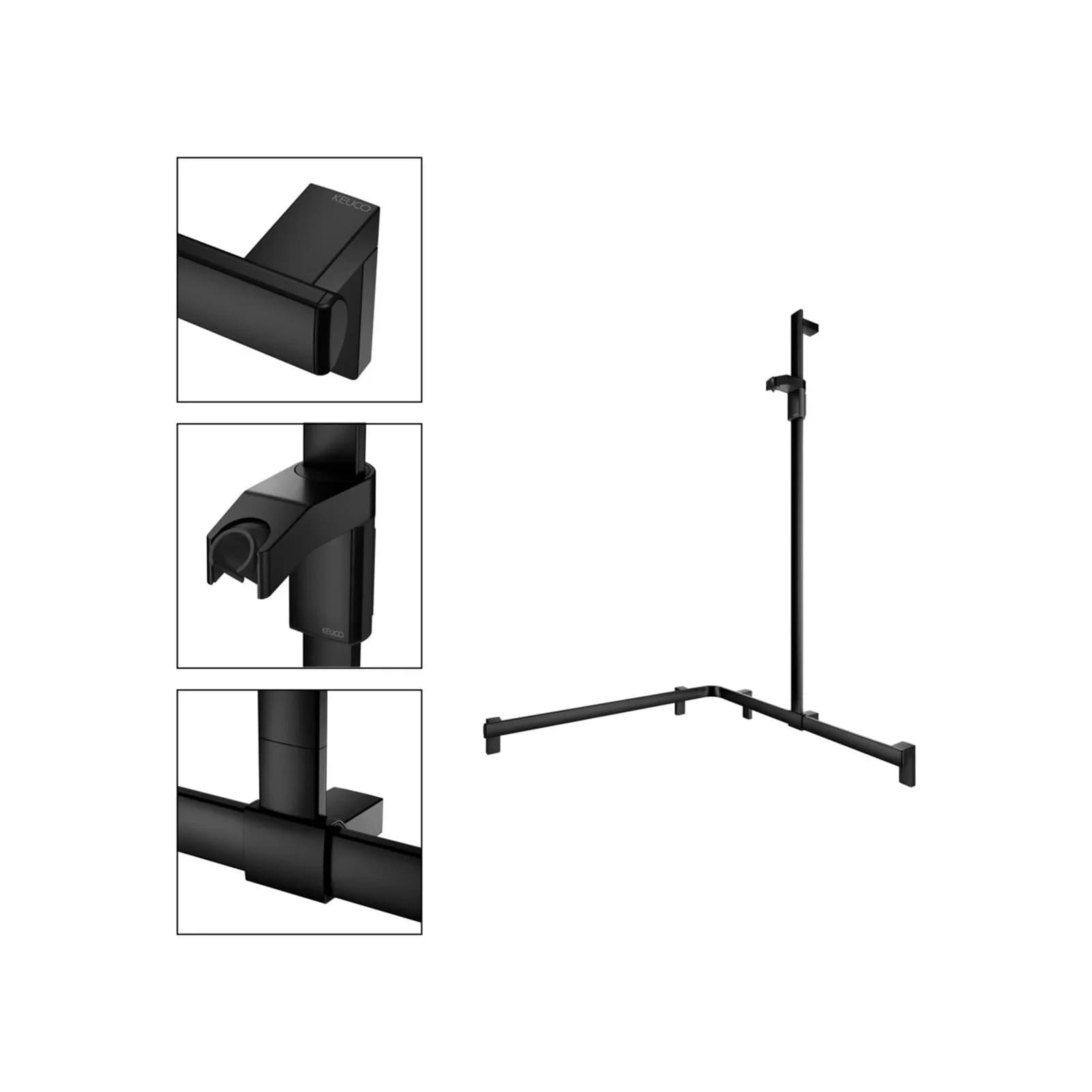 KEUCO AXESS Eck-Duschhandlauf 90° mit Brausestange, Metall, Schwarz