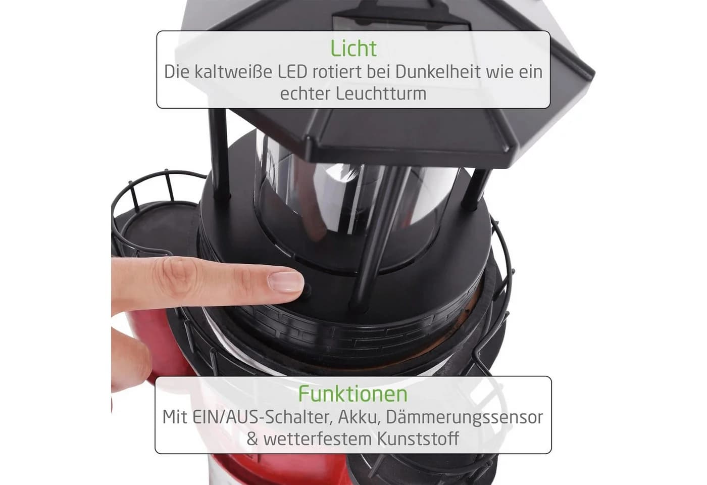 Solar Leuchtturm Roter Sand XXL mit LED-Reflektor - Bild 5