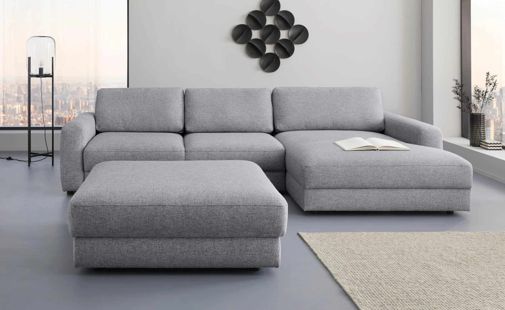 HOME AFFAIRE Ecksofa Bloomfield Grau L-Form mit Bettfunktion