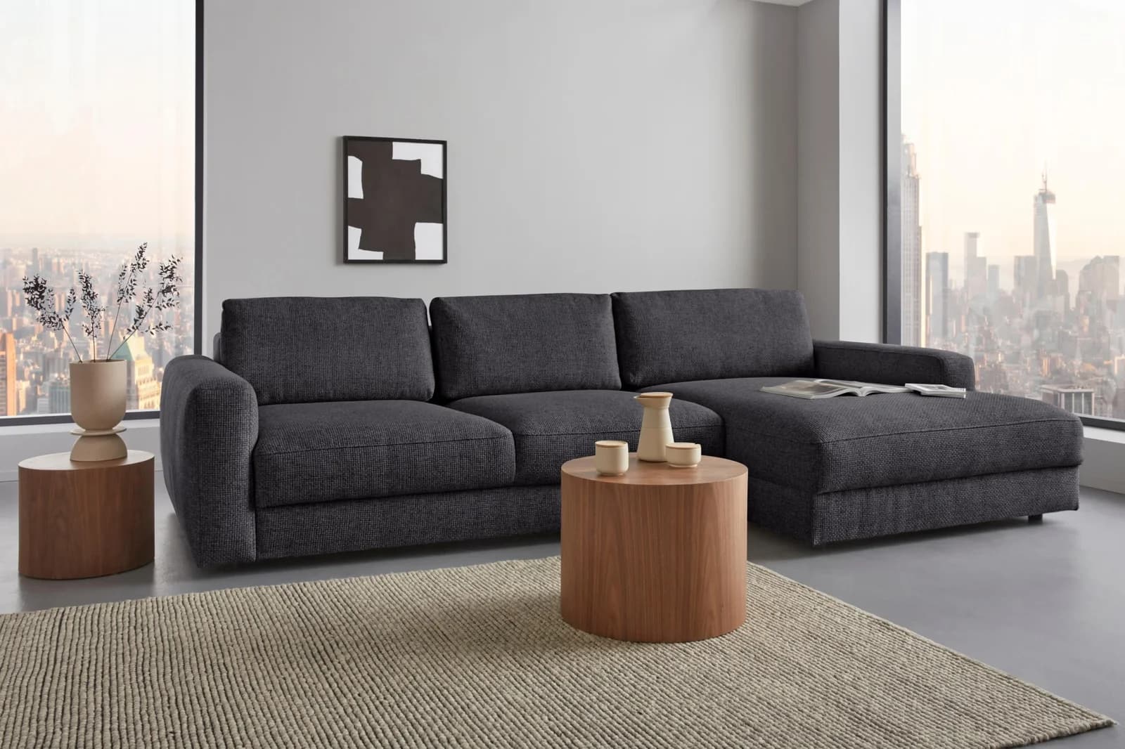 HOME AFFAIRE Ecksofa Bloomfield L-Form Grau Obsidian