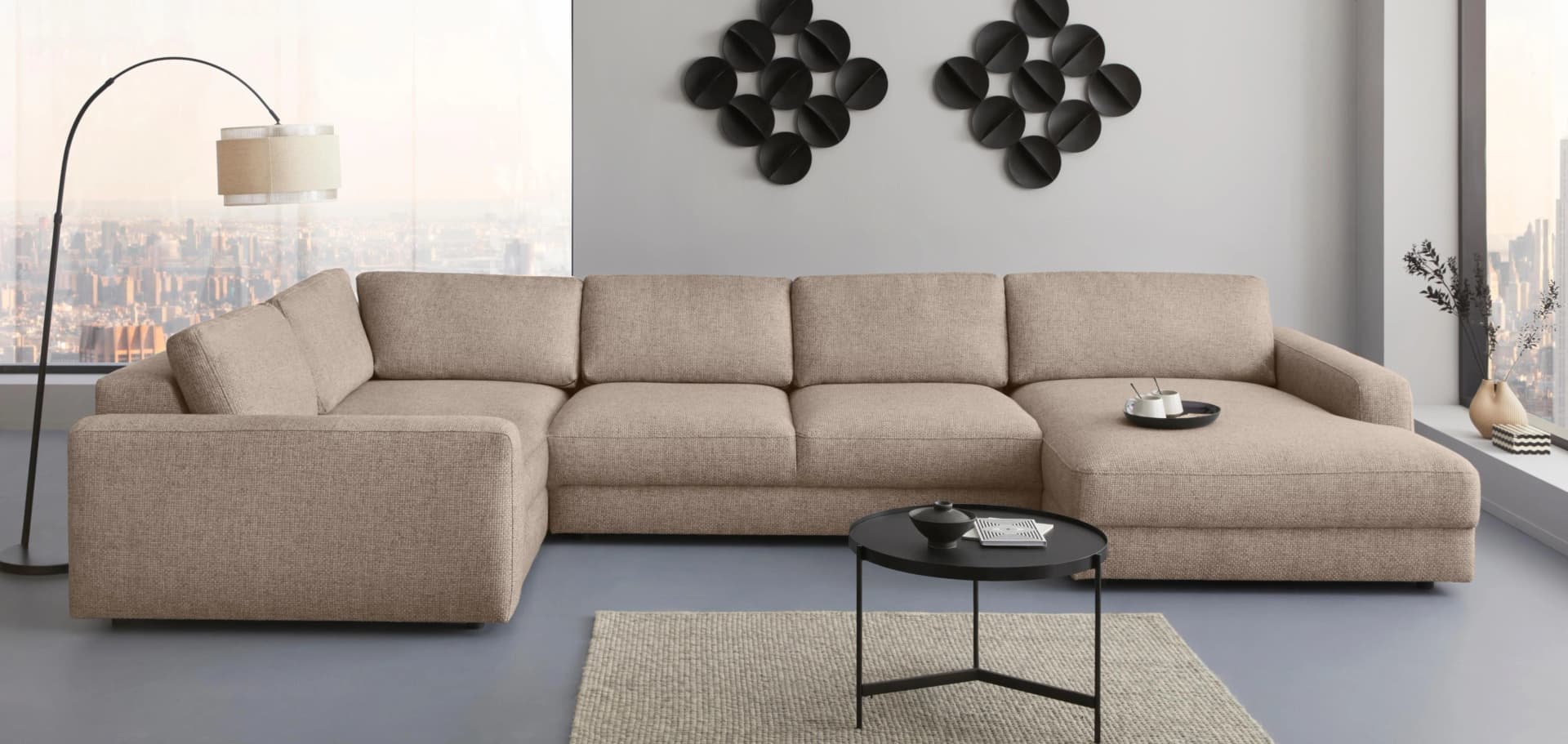 Home Affaire Bloomfield Wohnlandschaft U-Form Beige Mega Polsterecke