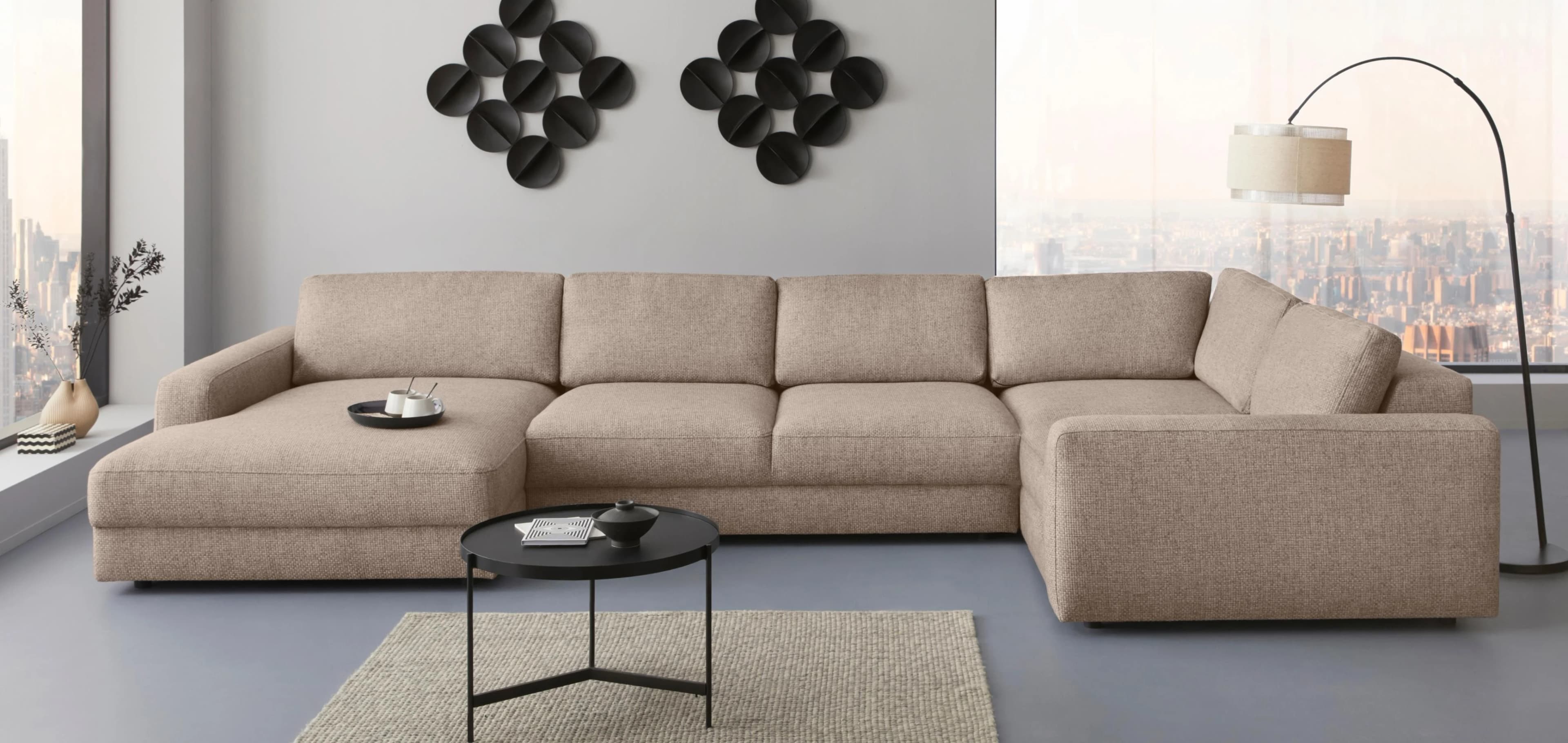 HOME AFFAIRE Bloomfield Wohnlandschaft U-Form Beige Mega-Polsterung