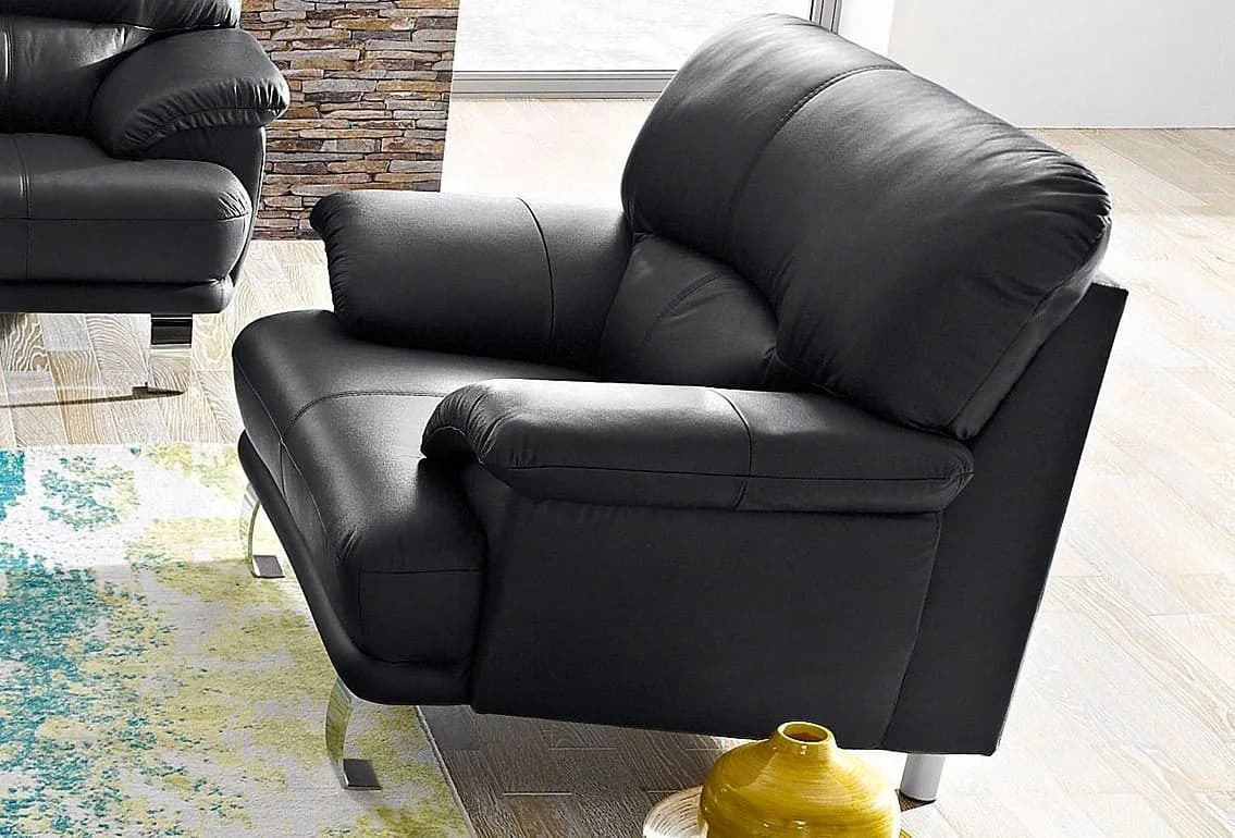 TRENDMANUFAKTur Loungesessel Cecilia - Schwarz Naturleder & Kunstleder