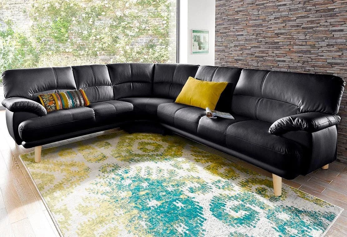 Trendmanufaktur Polsterecke Cecilia L-Form Schwarz Naturleder