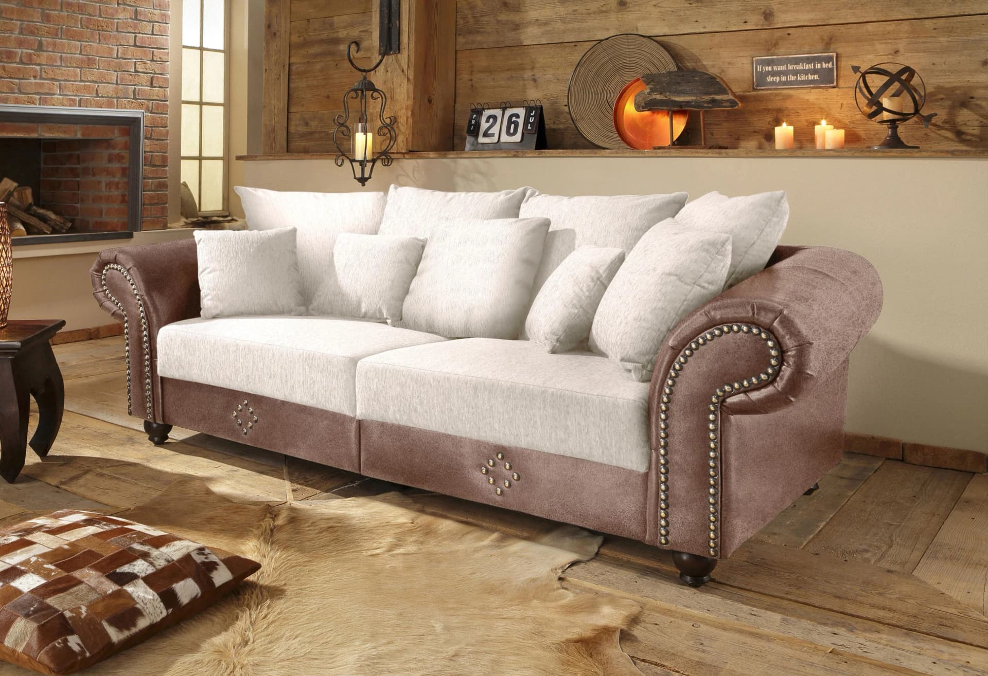 HOME AFFAIRE King George Mega Sofa Vintage Braun Chenille 3-Sitzer