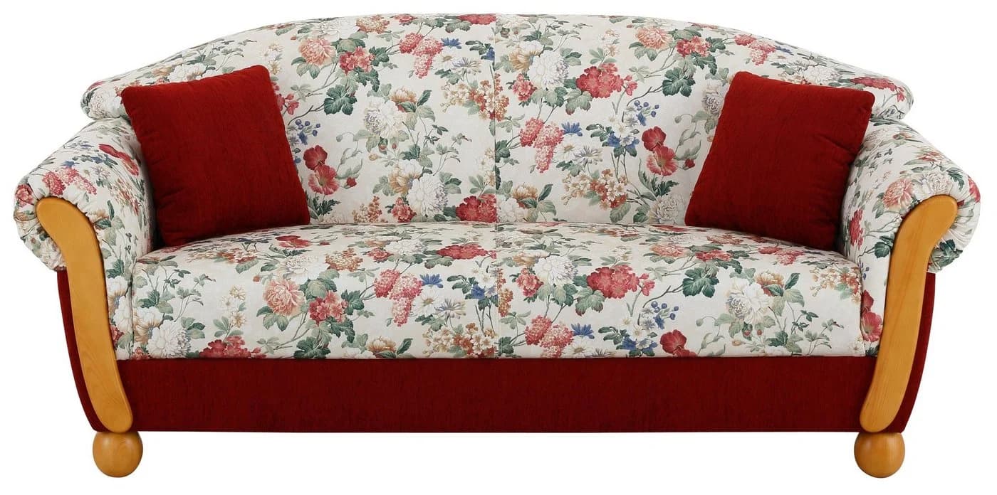 Home Affaire Milano 2-Sitzer Sofa Rot Chenille Blumenmuster
