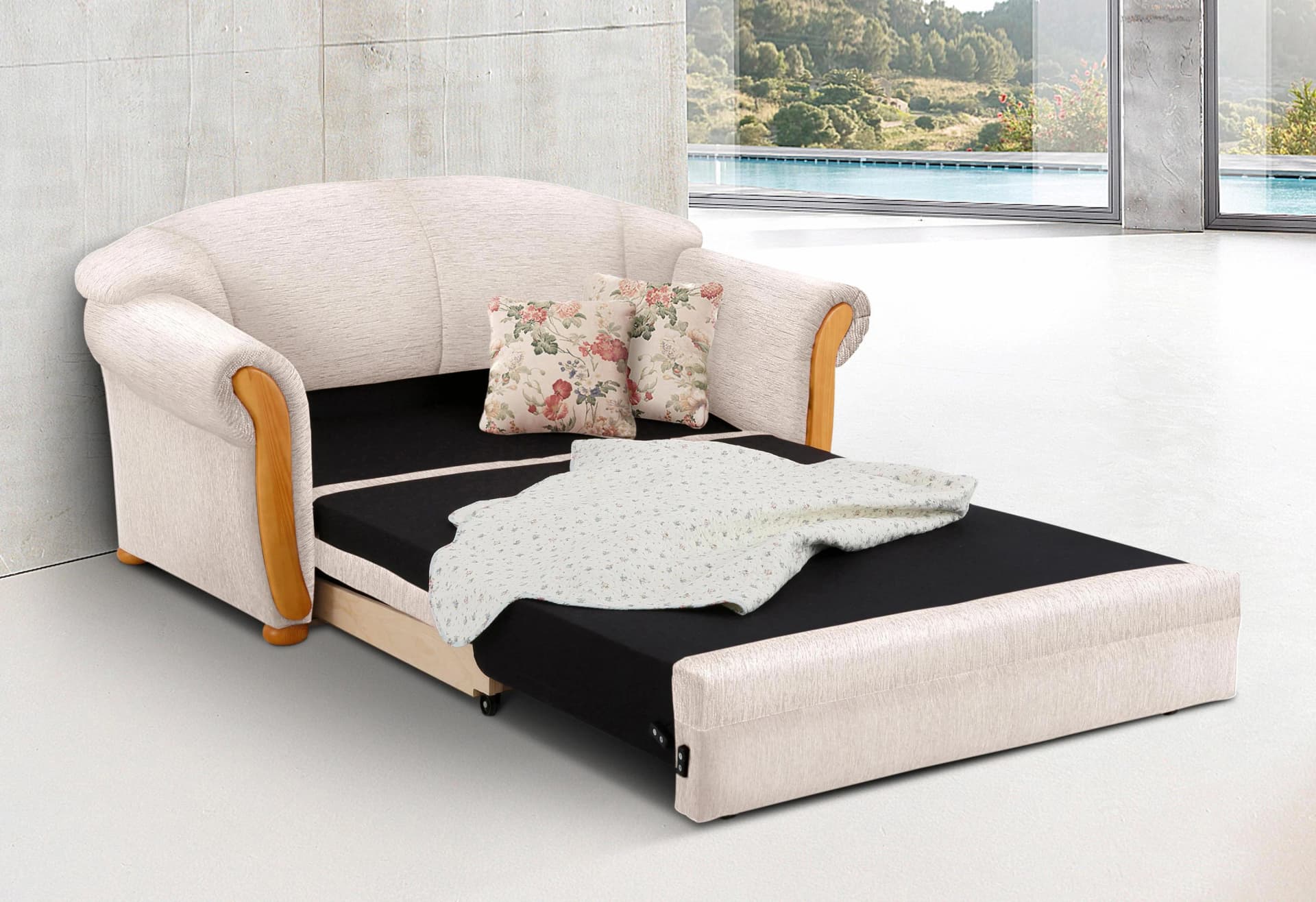 Home Affaire Milano Schlafsofa 2-Sitzer Beige Landhaus-Stil