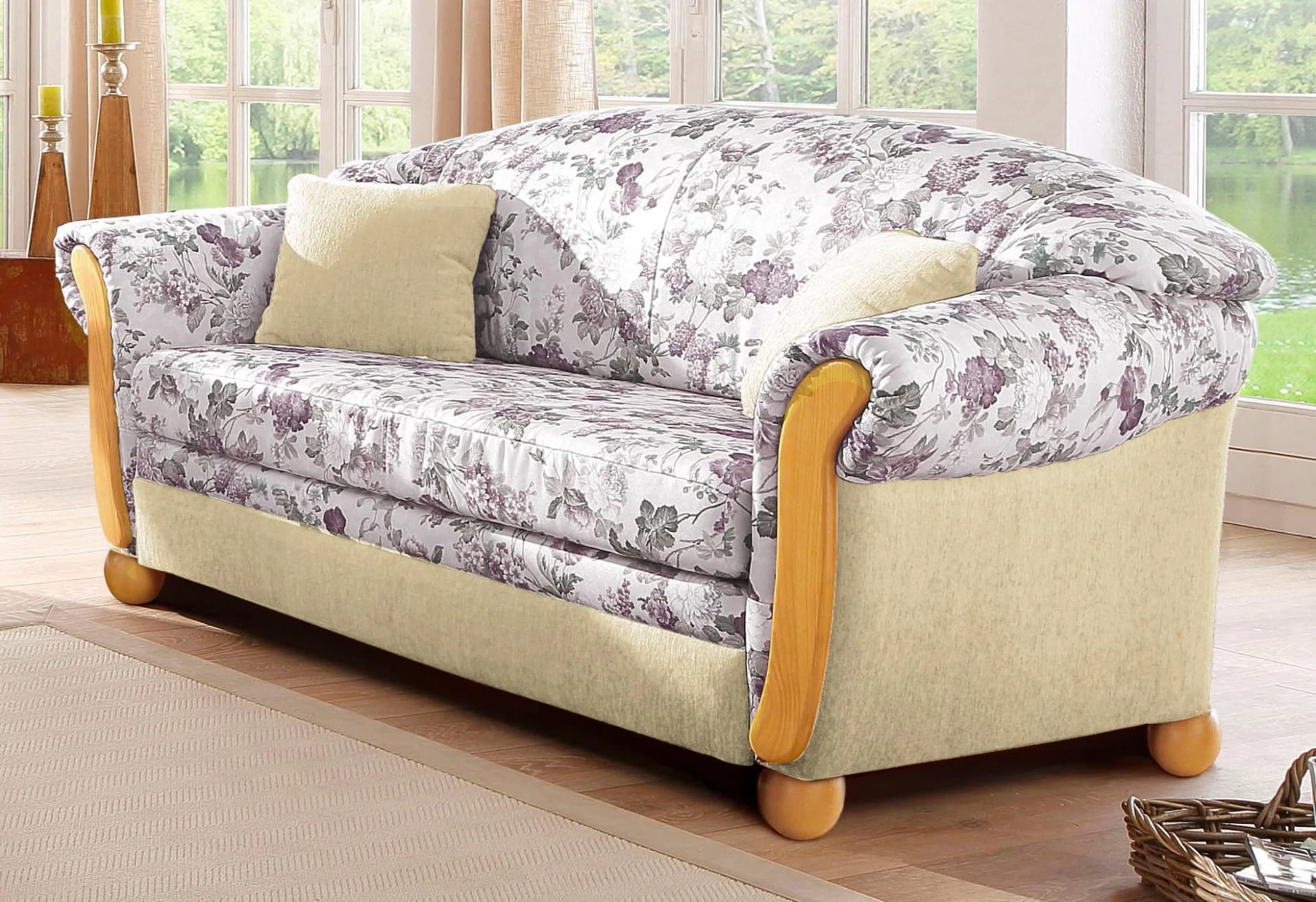 Home Affaire Milano Schlafsofa 2-Sitzer Landhaus-Stil Beige/Flieder