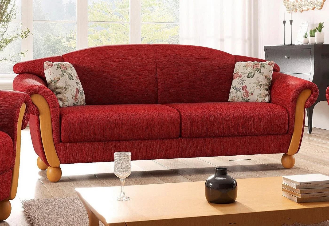 Home Affaire Milano 3-Sitzer Sofa Landhaus-Stil Rot Chenille - Bild 2