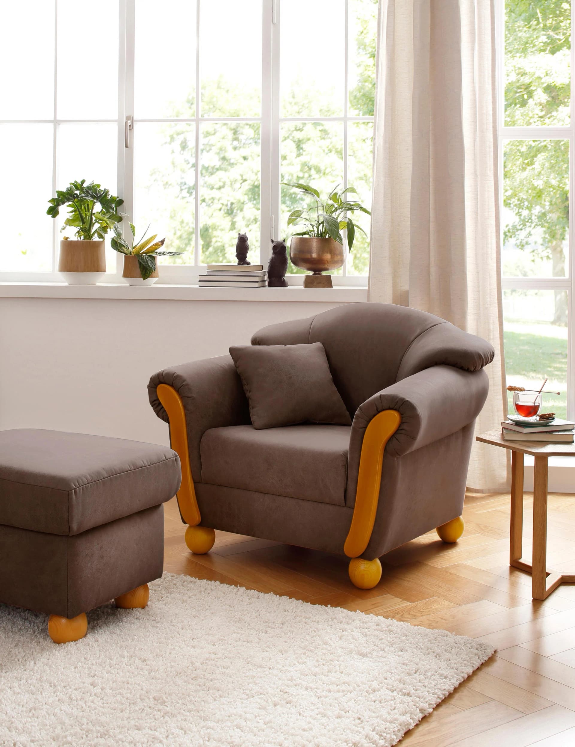 HOME AFFAIRE Milano Loungesessel Braun Microfaser Lederoptik