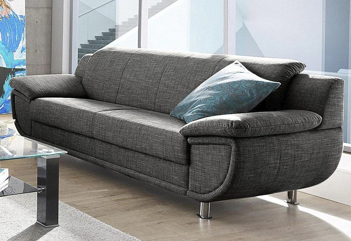 TRENDMANUFAKTUR Rondo 3-Sitzer Sofa Anthrazit Grau mit breiten Armlehnen