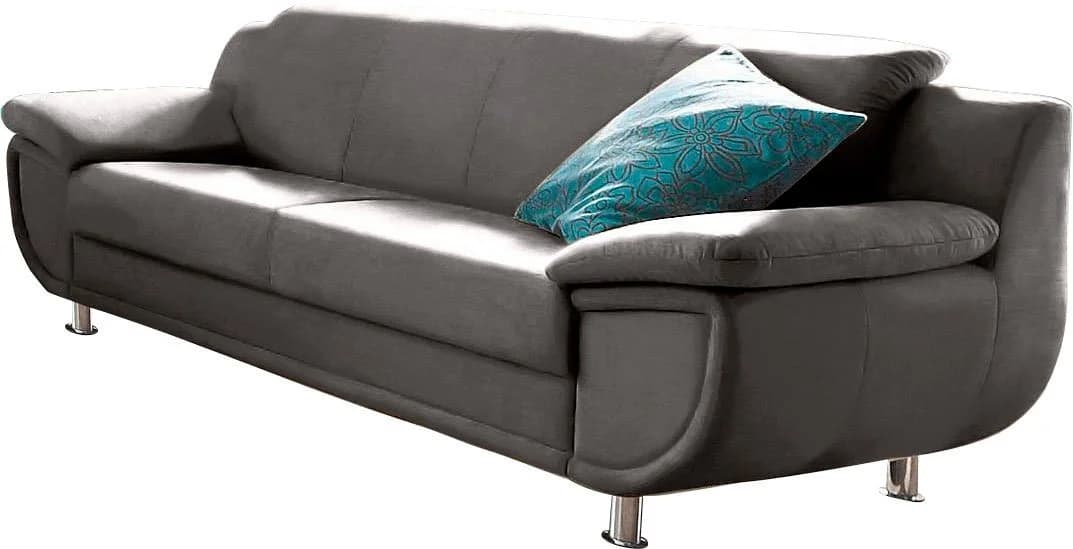 TRENDMANUFAKTUR Rondo 3-Sitzer Sofa mit breiten Armlehnen und Chromfüßen