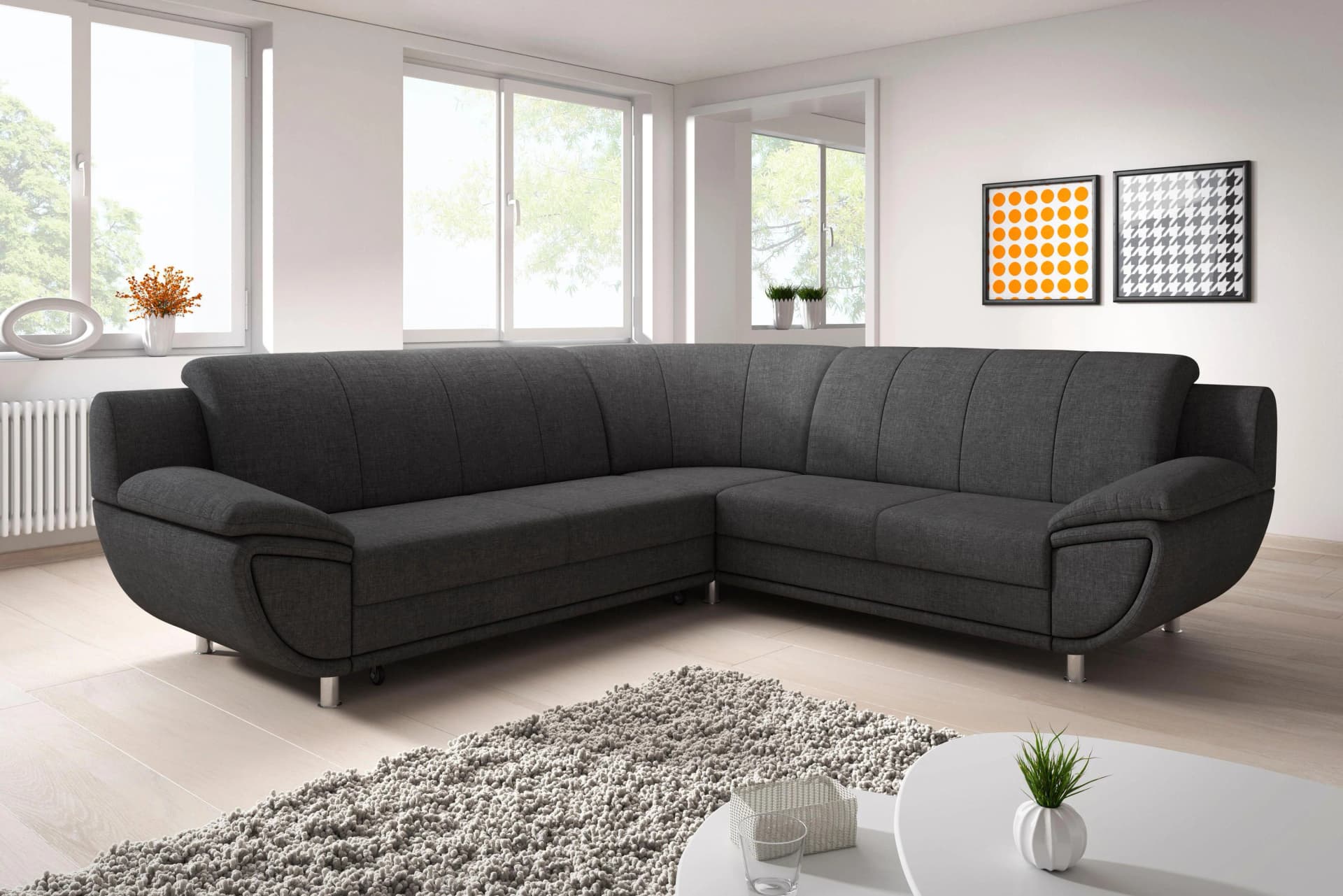 TRENDMANUFAKTUR Ecksofa Rondo II Dunkelgrau mit Bettfunktion