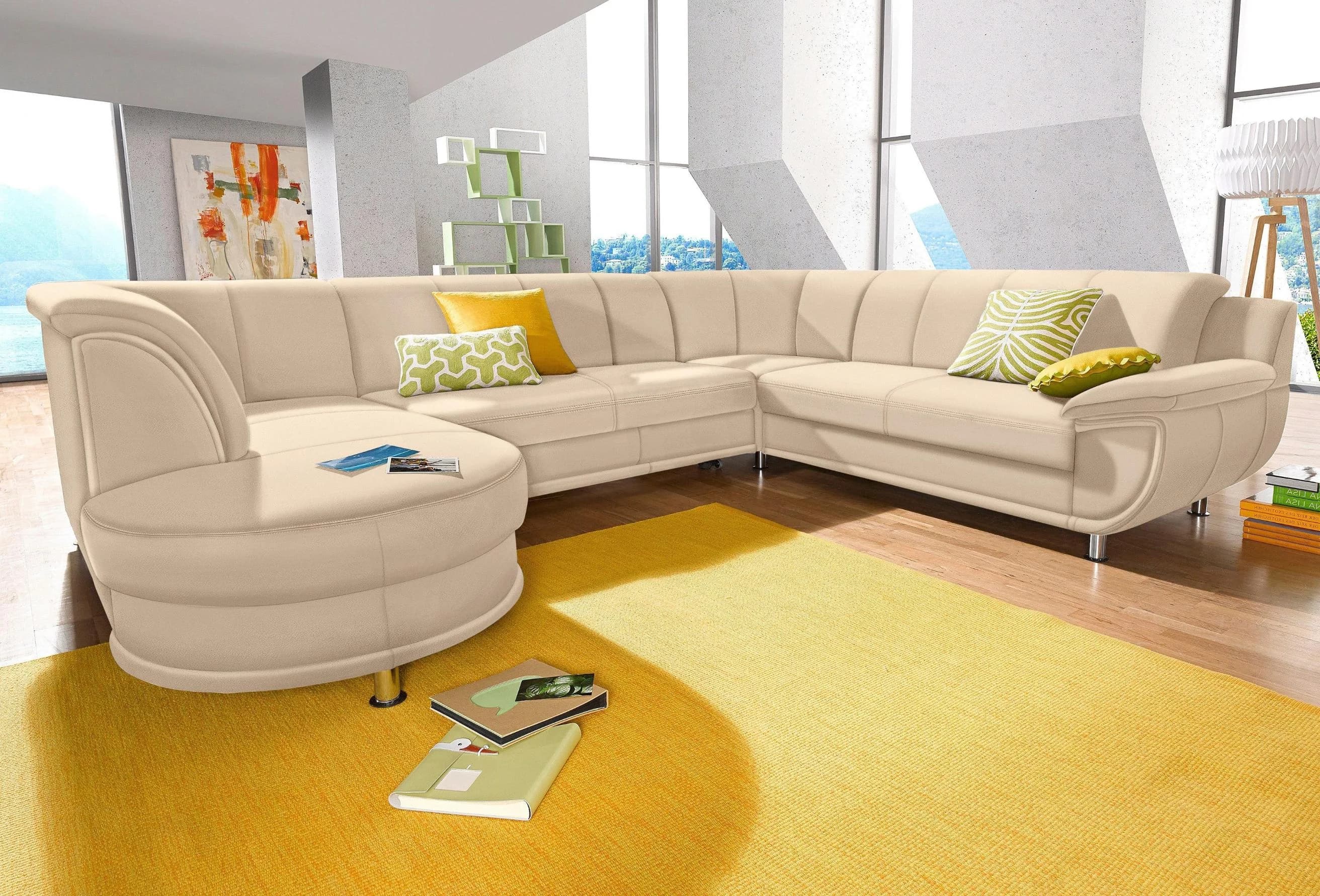 Wohnlandschaft TRENDMANUFAKTUR Rondo U-Form Beige mit Bettfunktion