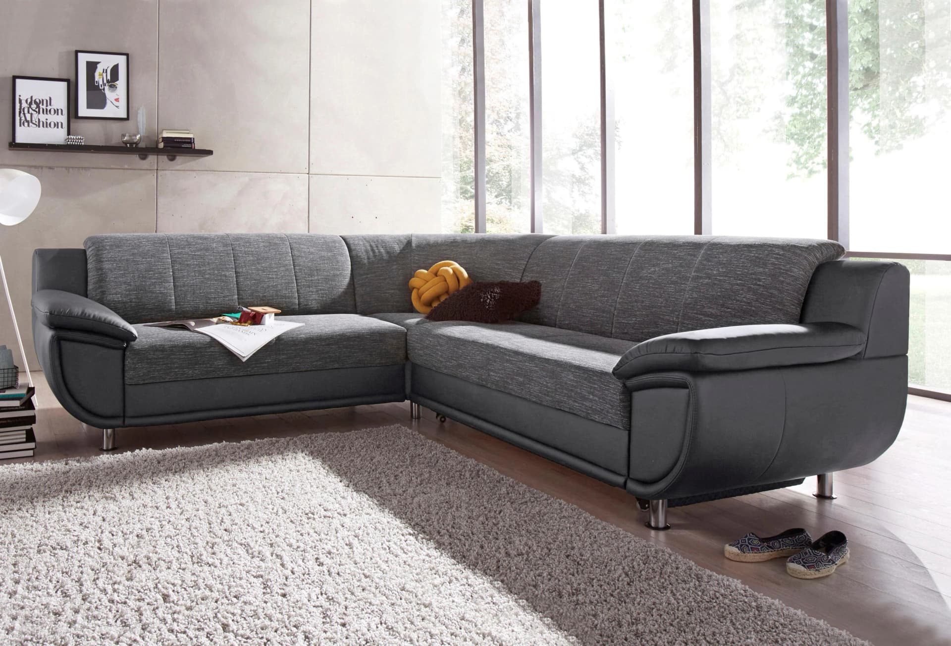 TRENDMANUFAKTUR Ecksofa Rondo 3 Grau/Weiß mit Bettfunktion