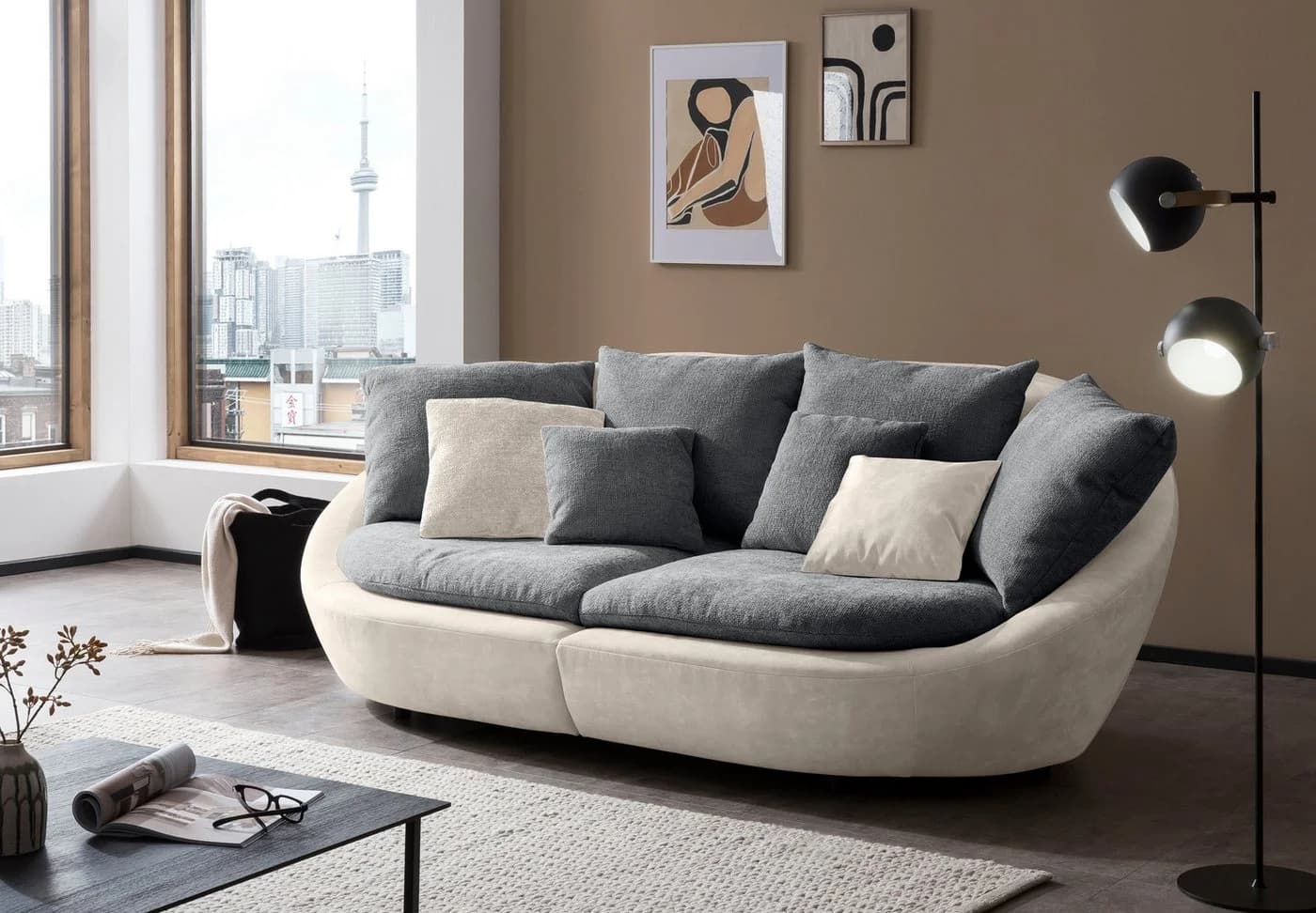 TRENDMANUFAKTUR Big-Sofa Maui Designersofa Chenille naturel/schwarz - Bild 2