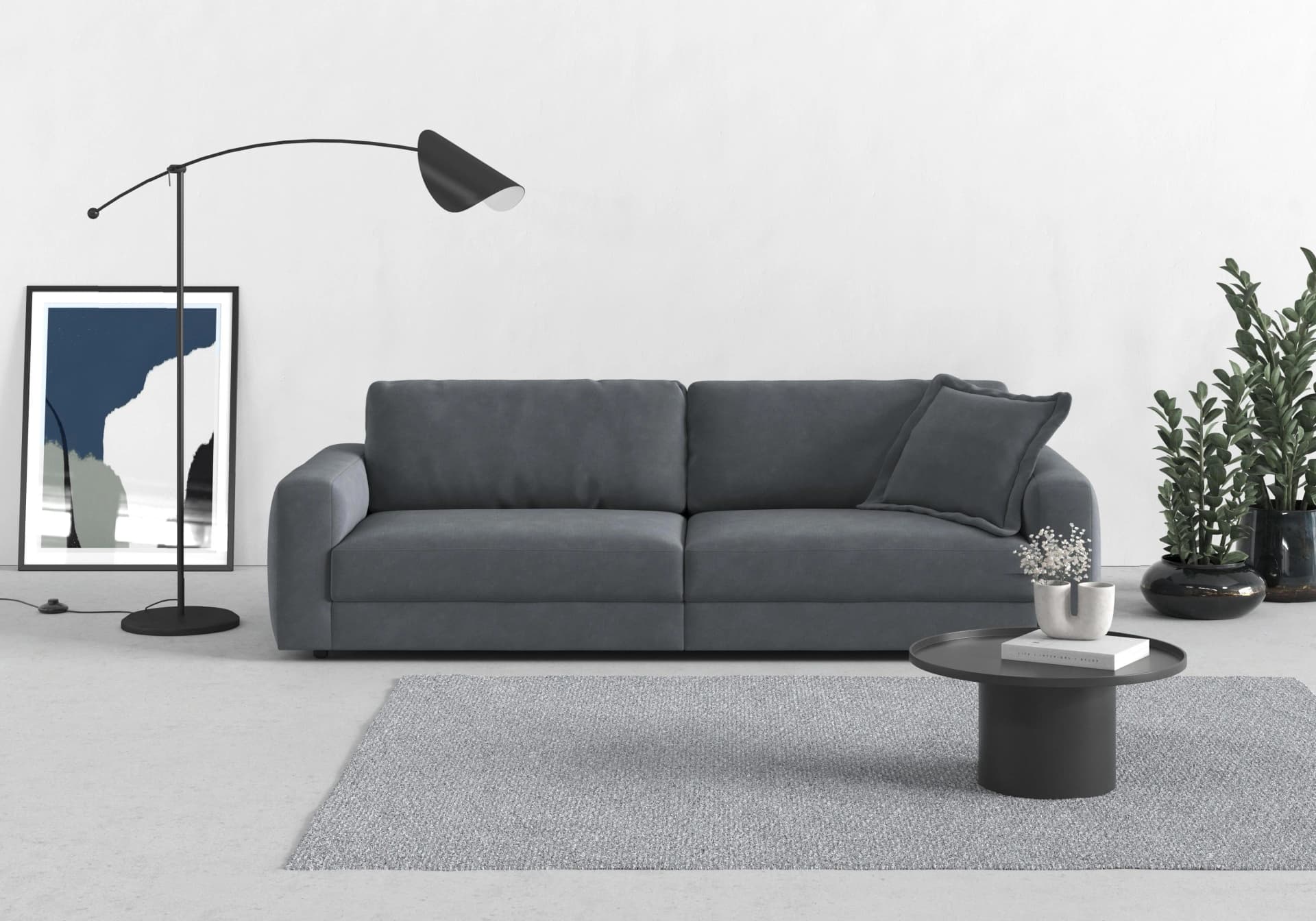 Trendmanufaktur Bourbon Mega Big-Sofa Grau mit extra tiefer Sitzfläche