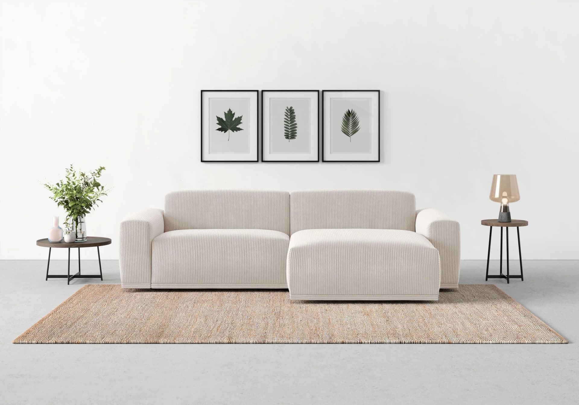 TRENDMANUFAKTUR Ecksofa Braga L-Form Beige Cord
