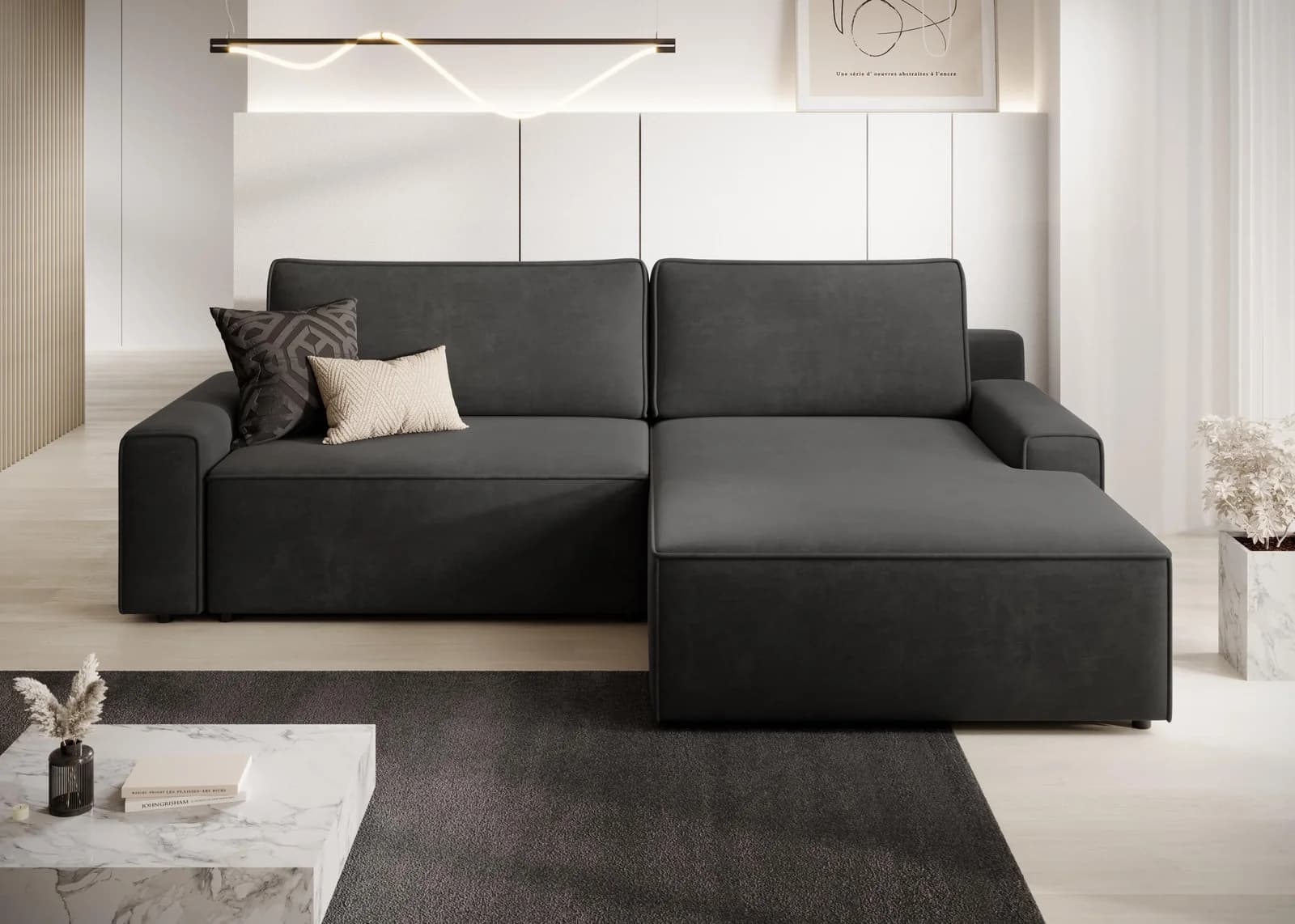 Trendmanufaktur Challenge Ecksofa Schwarz mit Bettkasten und Schlaffunktion