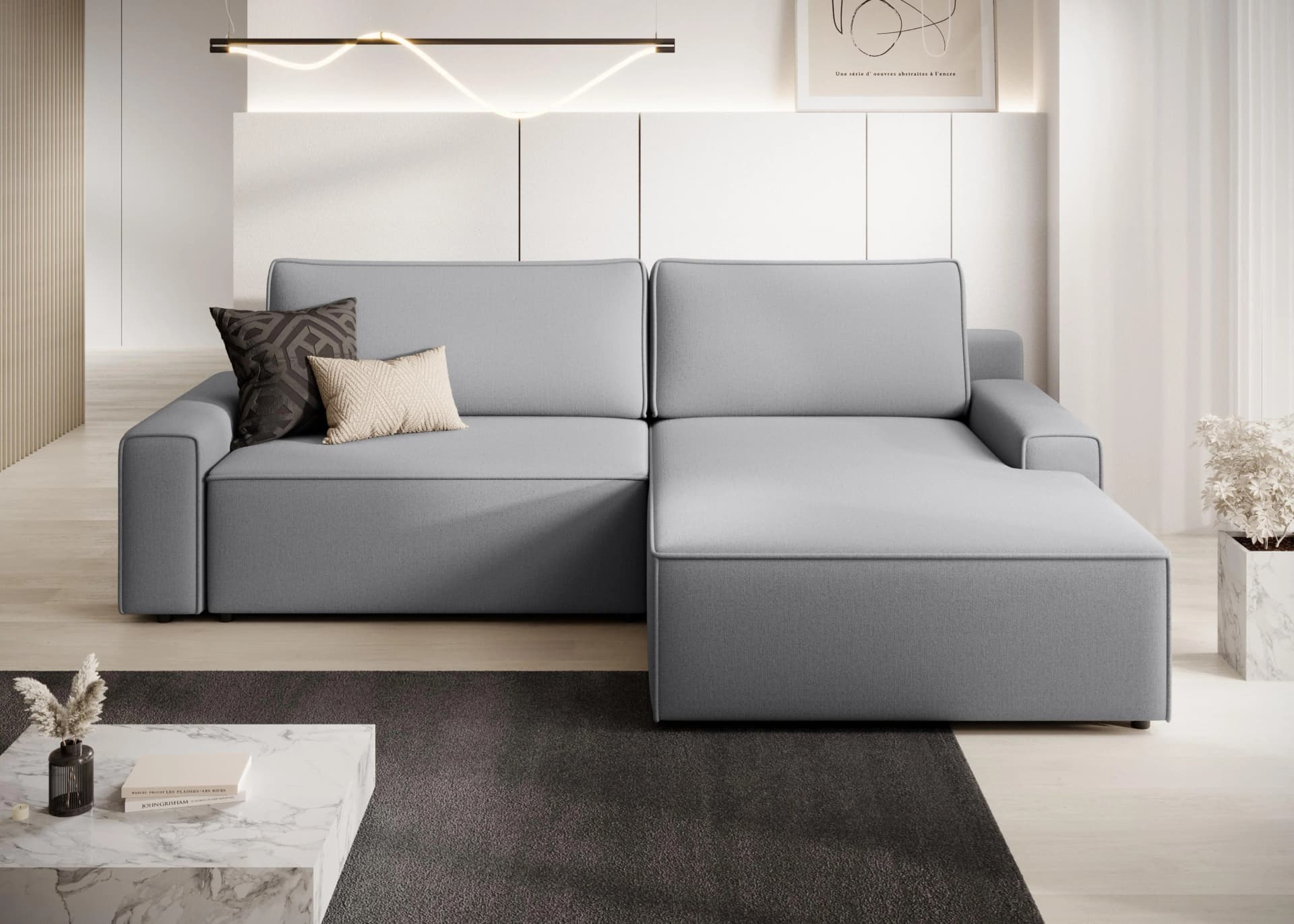 TRENDMANUFAKTUR Challenge Ecksofa Grau mit Schlaffunktion und Bettkasten