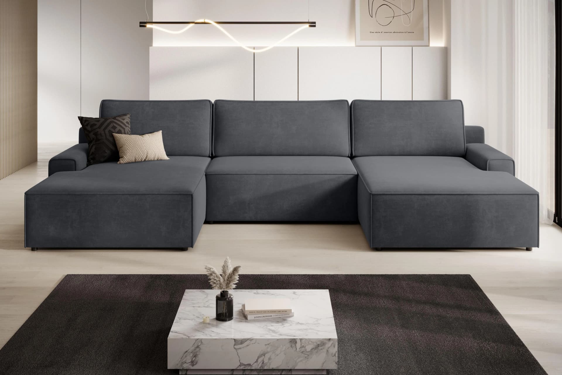 TRENDMANUFAKTUR Challenge Schlafsofa mit Bettkasten U-Form 333 cm Anthrazit