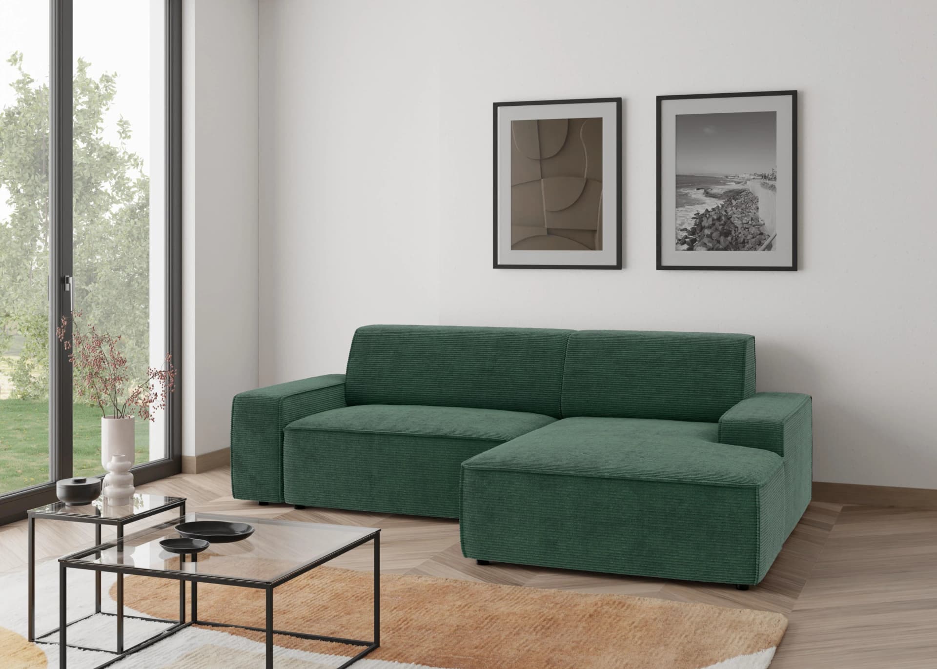 Trendmanufaktur Ecksofa Graz L-Form Dunkelgrün mit Bettkasten