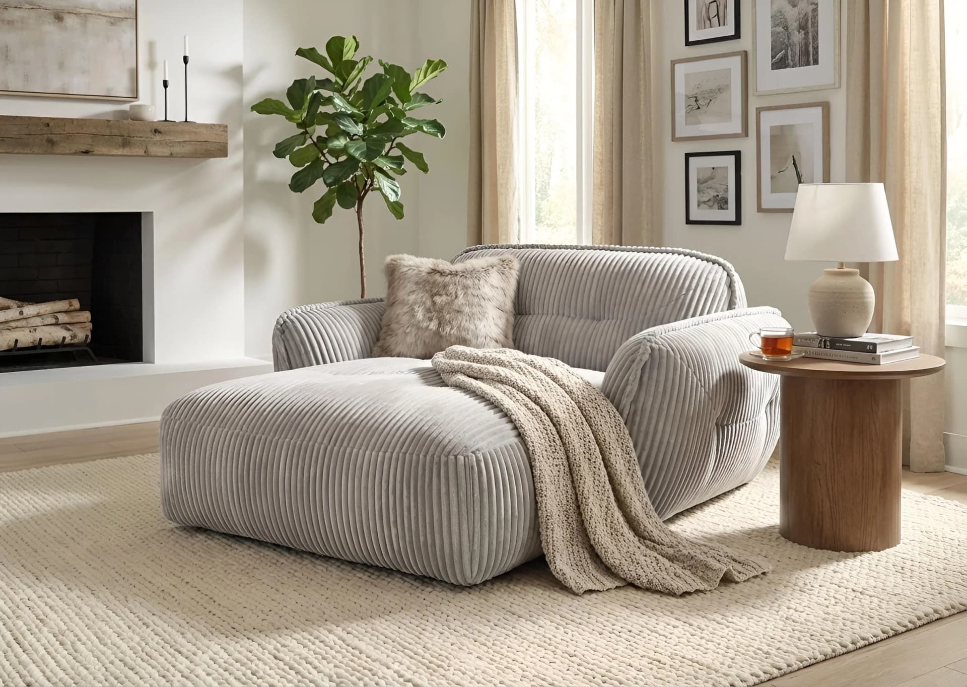 TRENDMANUFAKTUR Chaiselongue Be Fluffy Silber Breitcord Modern