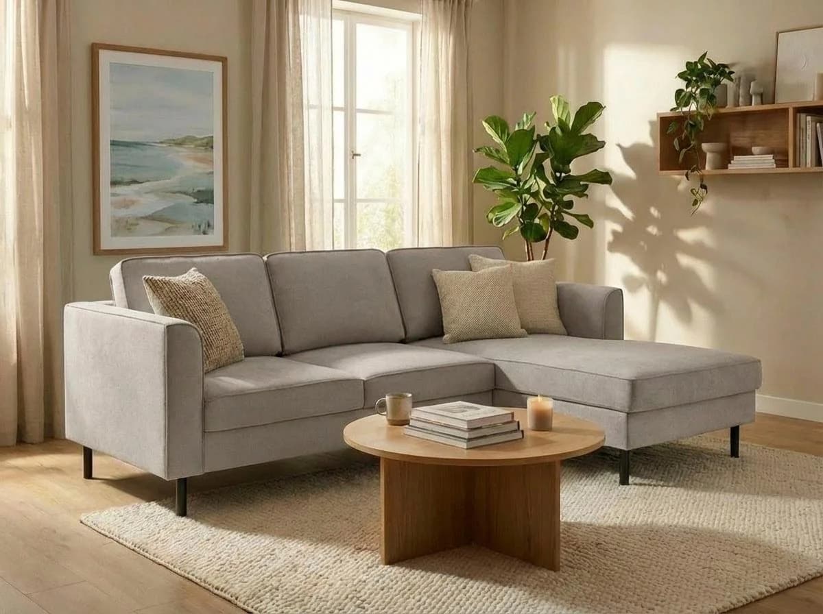 Ecksofa in grau und schwarz, Polyester und Polyamid