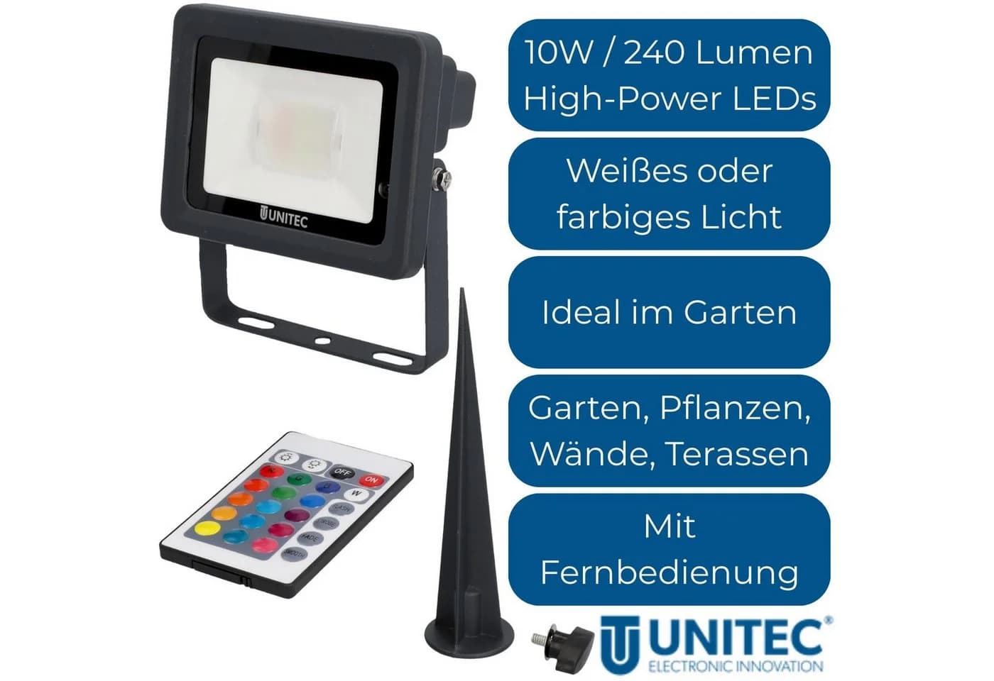 UNITEC LED Gartenstrahler 4x Schwarz/Bunt IP65 Fernbedienung - Bild 5
