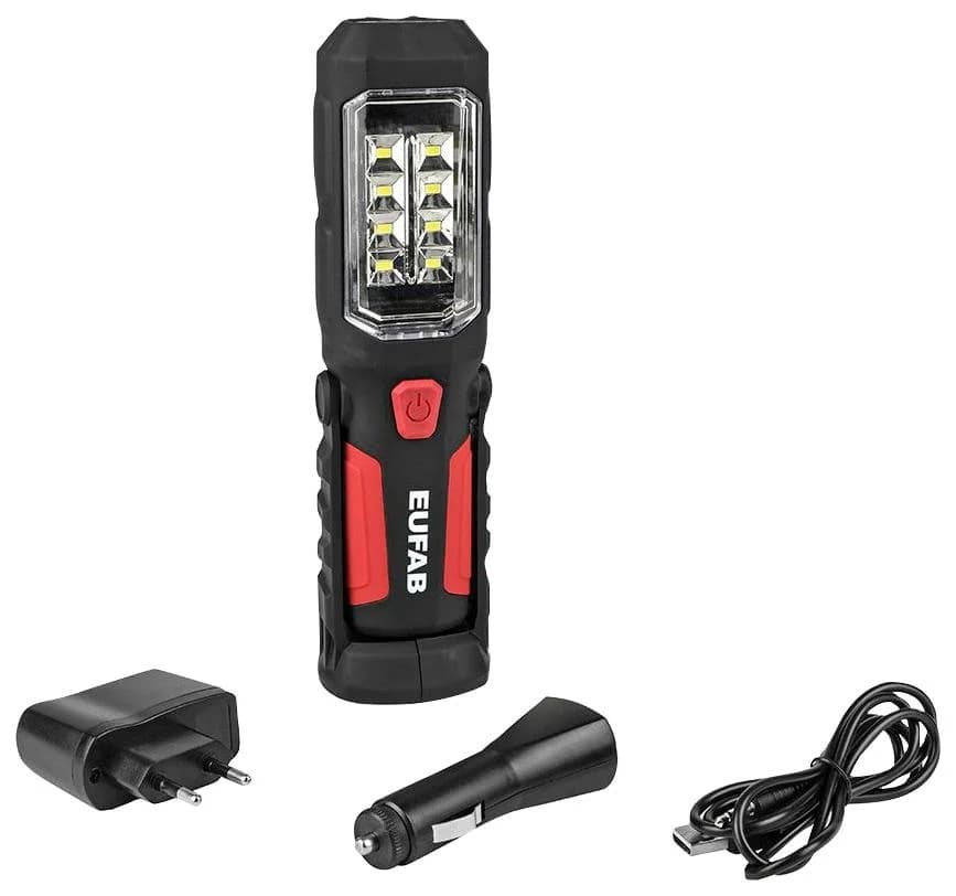 EUFAB LED Arbeitsleuchte Schwarz/Rot mit USB-Ladefunktion