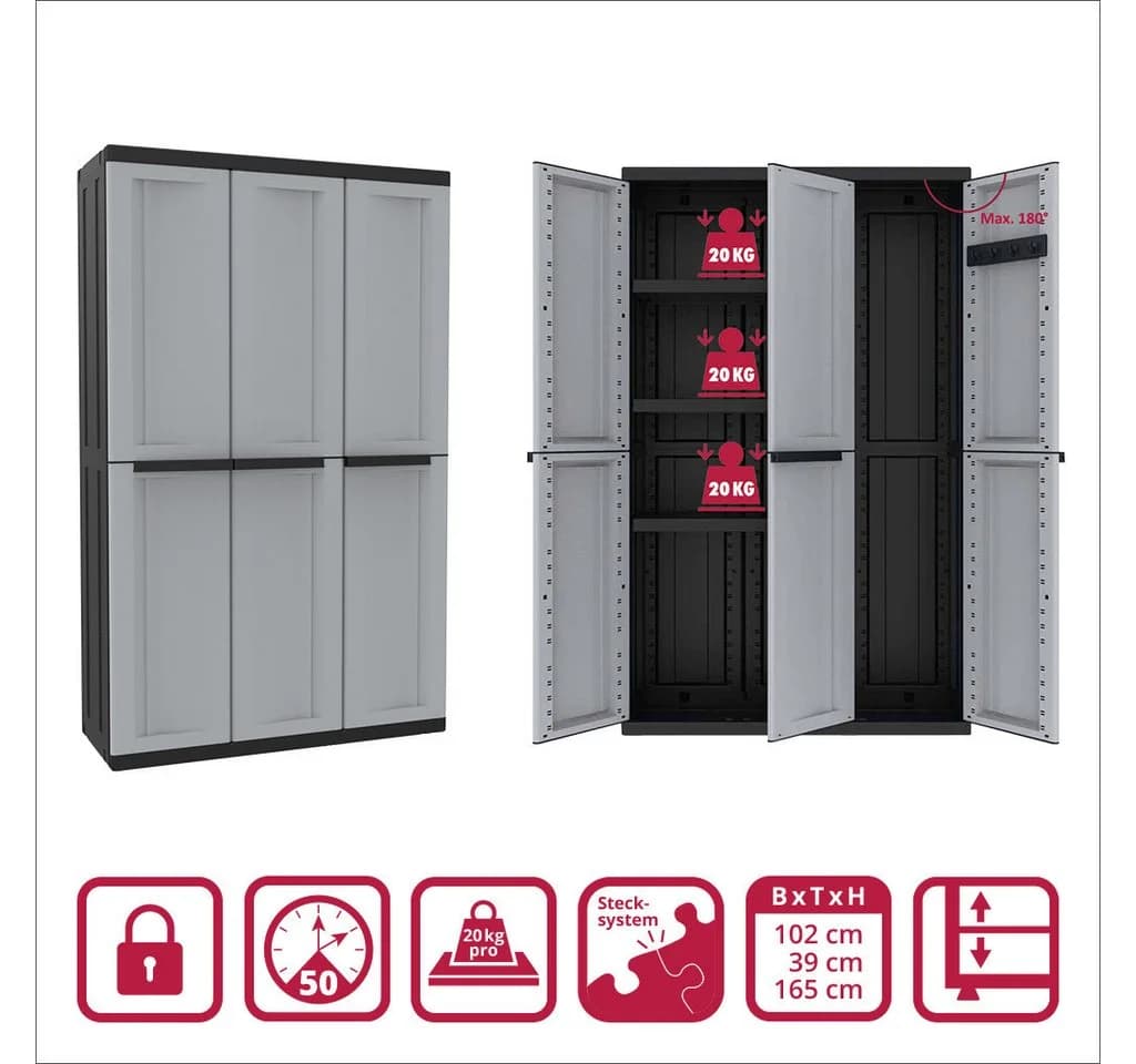 Kreher Mehrzweckschrank C-Twist 3-türig Grau/Schwarz Kunststoff - Bild 3