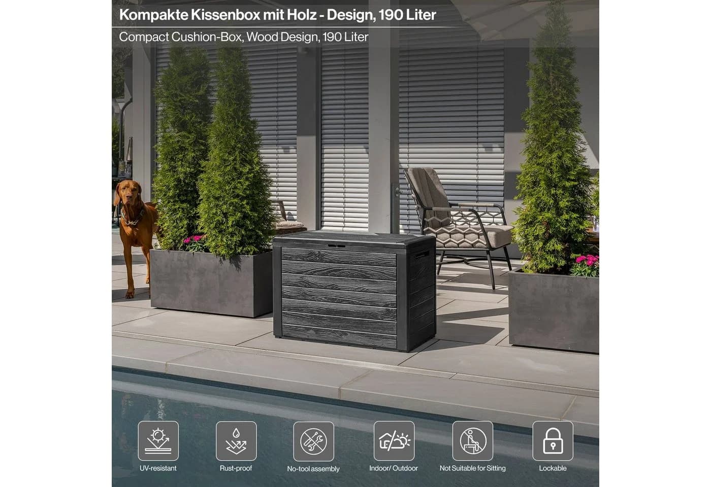 Kreher Kissenbox 'Wood' Holz Optik Anthrazit Aufbewahrungsbox - Bild 5