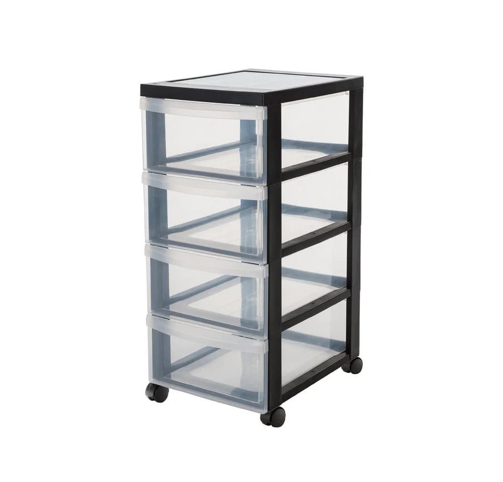 Kreher Rollcontainer Rollwagen mit 4 großen Schubladenelementen Schwarz/Transparent - Bild 2
