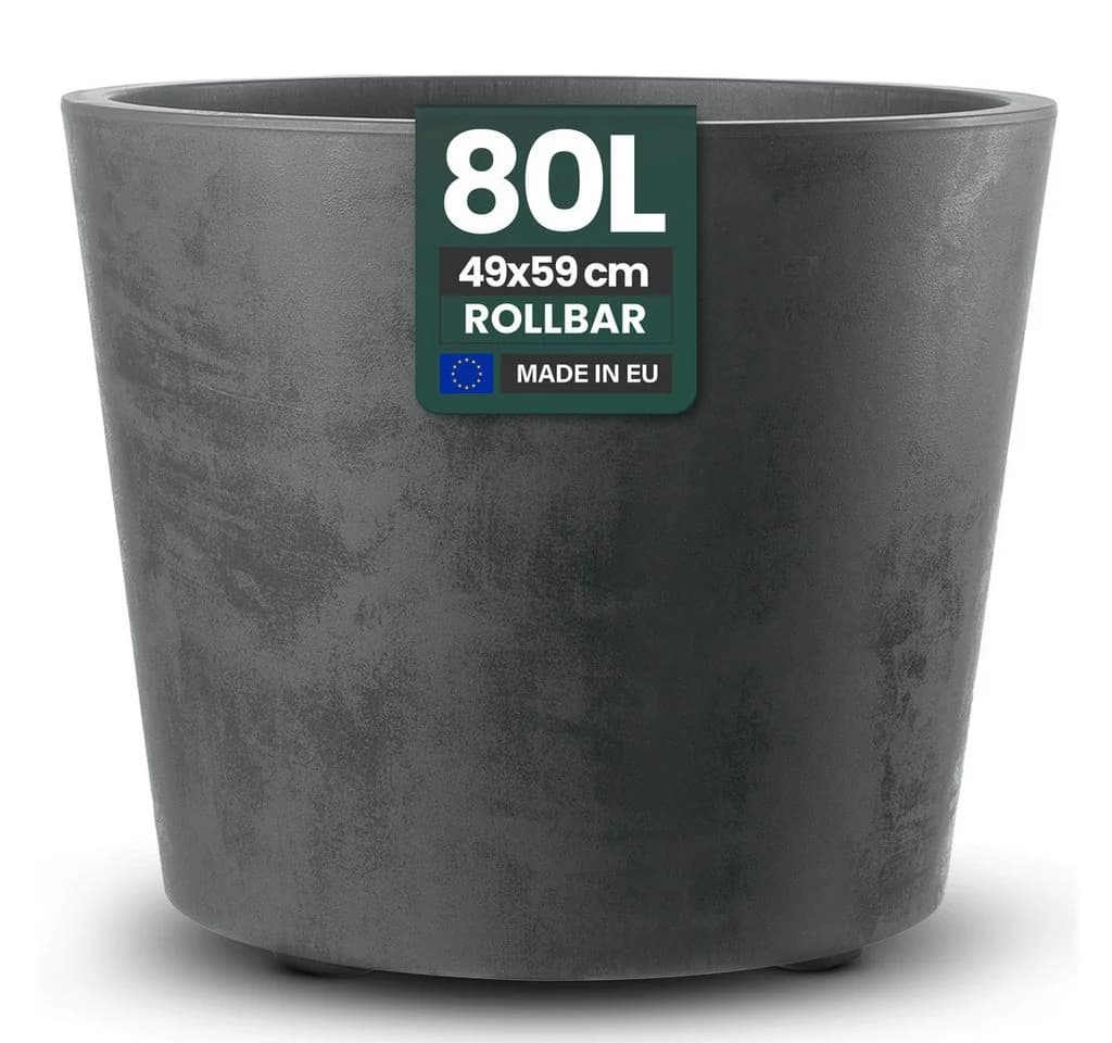 Kreher Pflanzkübel Millennium 80L Naturstein Optik Rollbar Anthrazit - Bild 2
