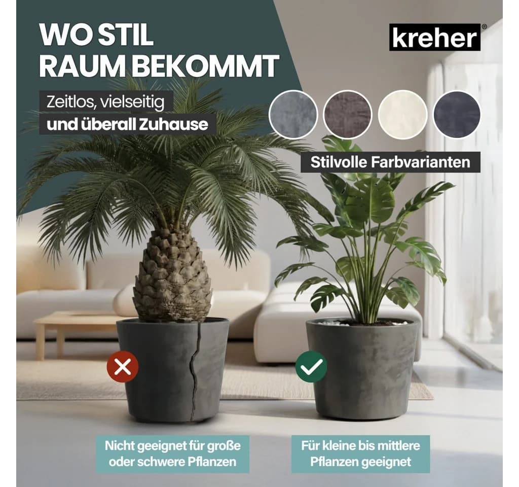 Kreher Pflanzkübel Millennium 80L Naturstein Optik Rollbar Anthrazit - Bild 3