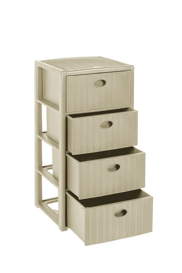 Kreher Rollcontainer 4 Schubladen Rattan Design Kaschmir Beige