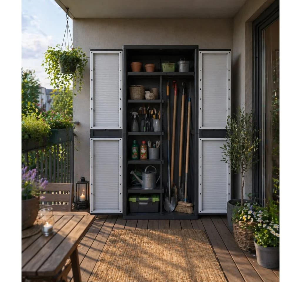 Kreher Mehrzweckschrank XXL Kunststoff Anthrazit/Grau Spind mit Freifach - Bild 4
