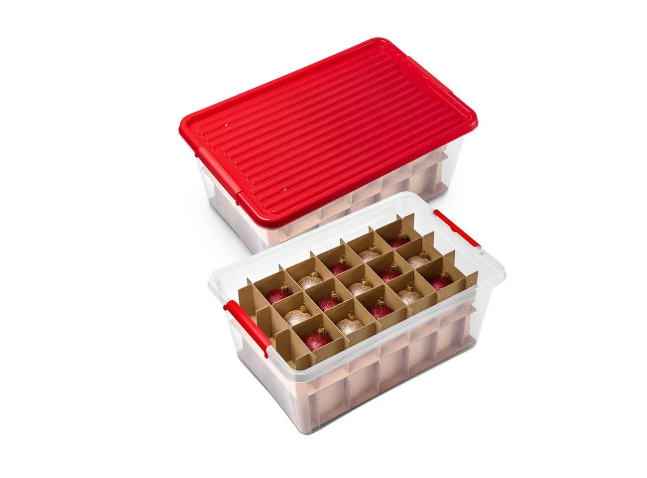 Kreher X-Mas Aufbewahrungsbox Rot Transparent mit Einteilern - Bild 2