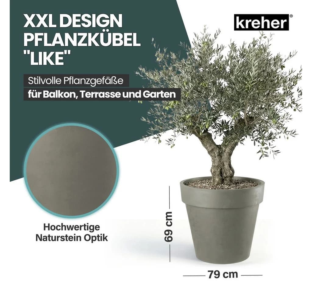 Kreher Pflanzkübel Set 'LIKE' XXL + XL rollbar Anthrazit Kunststoff