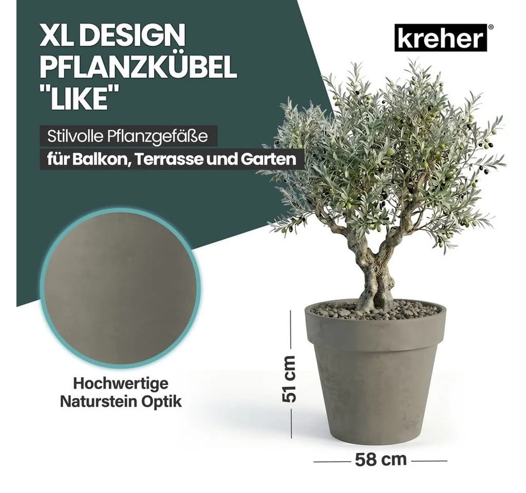 Kreher Pflanzkübel Set 'LIKE' XXL + XL rollbar Anthrazit Kunststoff - Bild 3