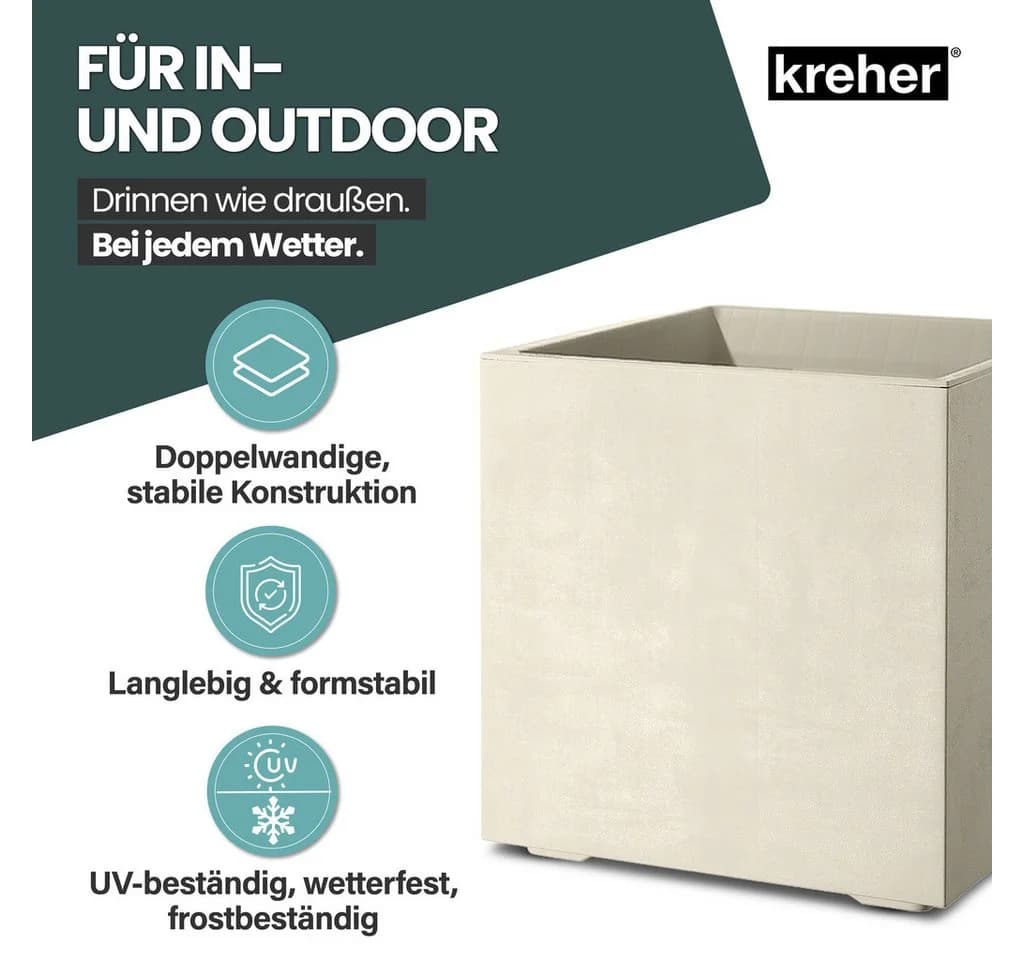 Kreher Pflanzkübel Millennium 80L 2er-Set Kunststoff Eckig - Bild 4