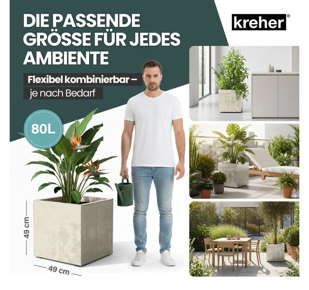 Kreher Pflanzkübel Millennium 80L 2er-Set Kunststoff Eckig - Bild 5