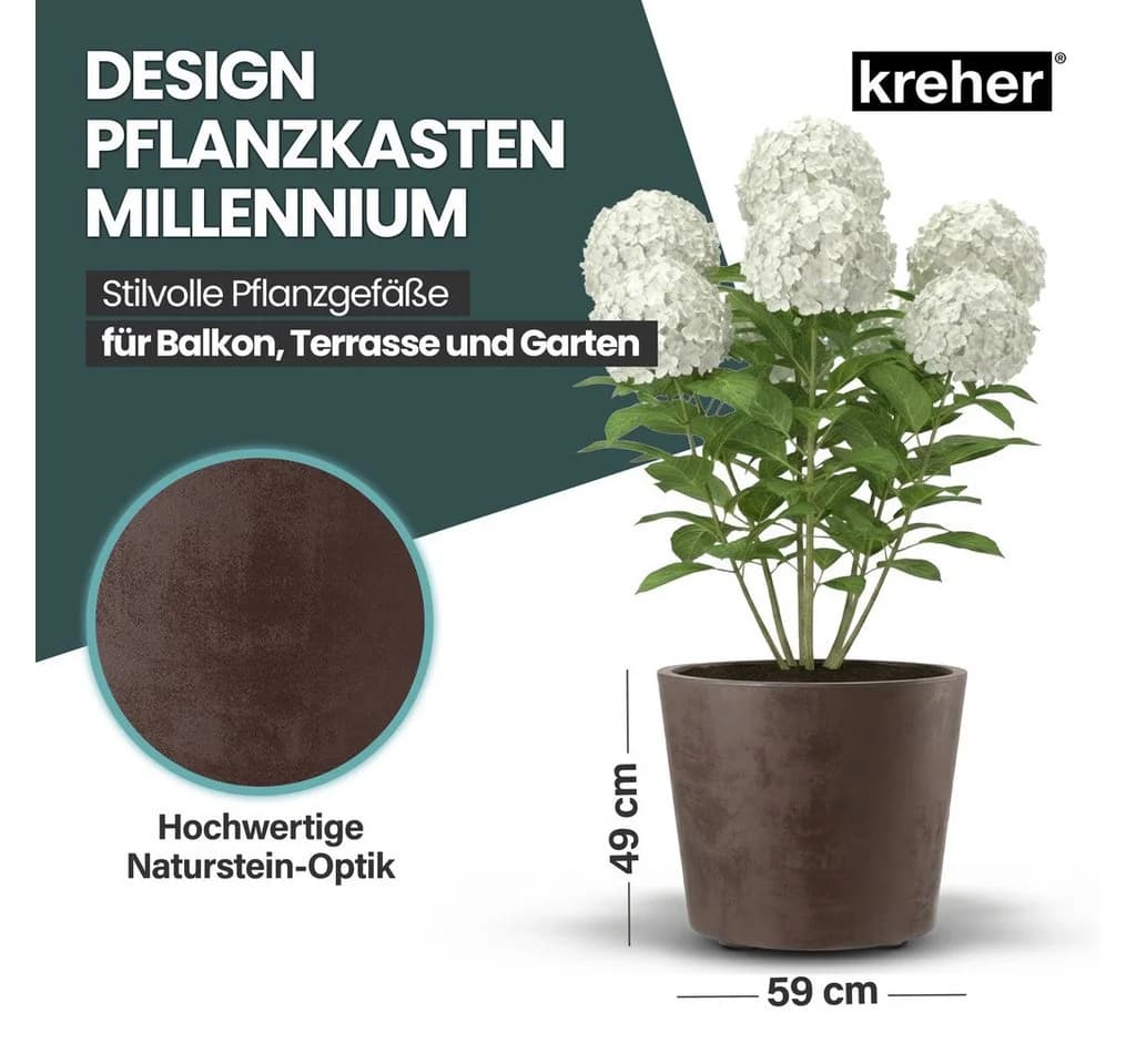 Kreher Pflanzkübel 'Millennium' Braun 80 Liter 2er Set rollbar