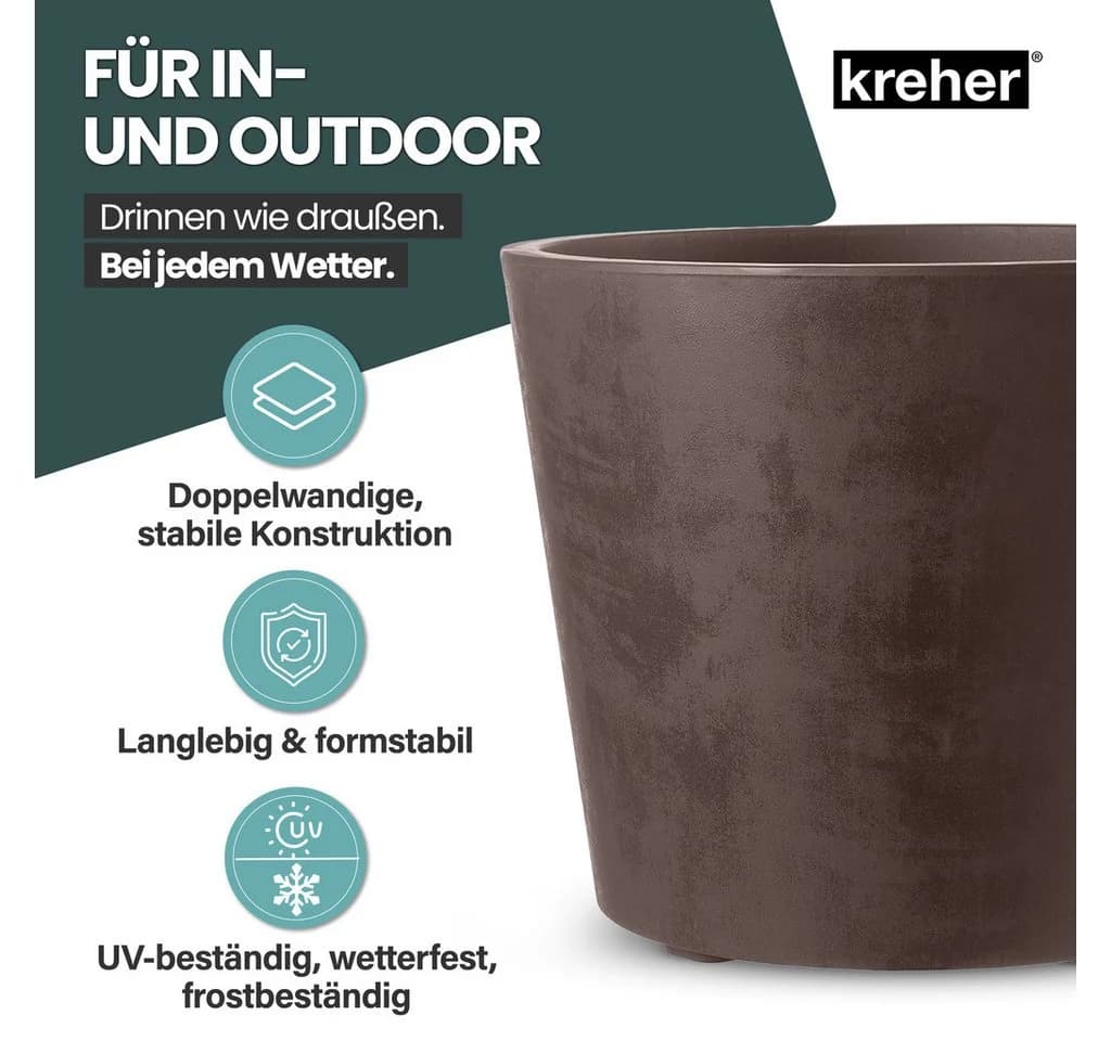 Kreher Pflanzkübel 'Millennium' Braun 80 Liter 2er Set rollbar - Bild 4