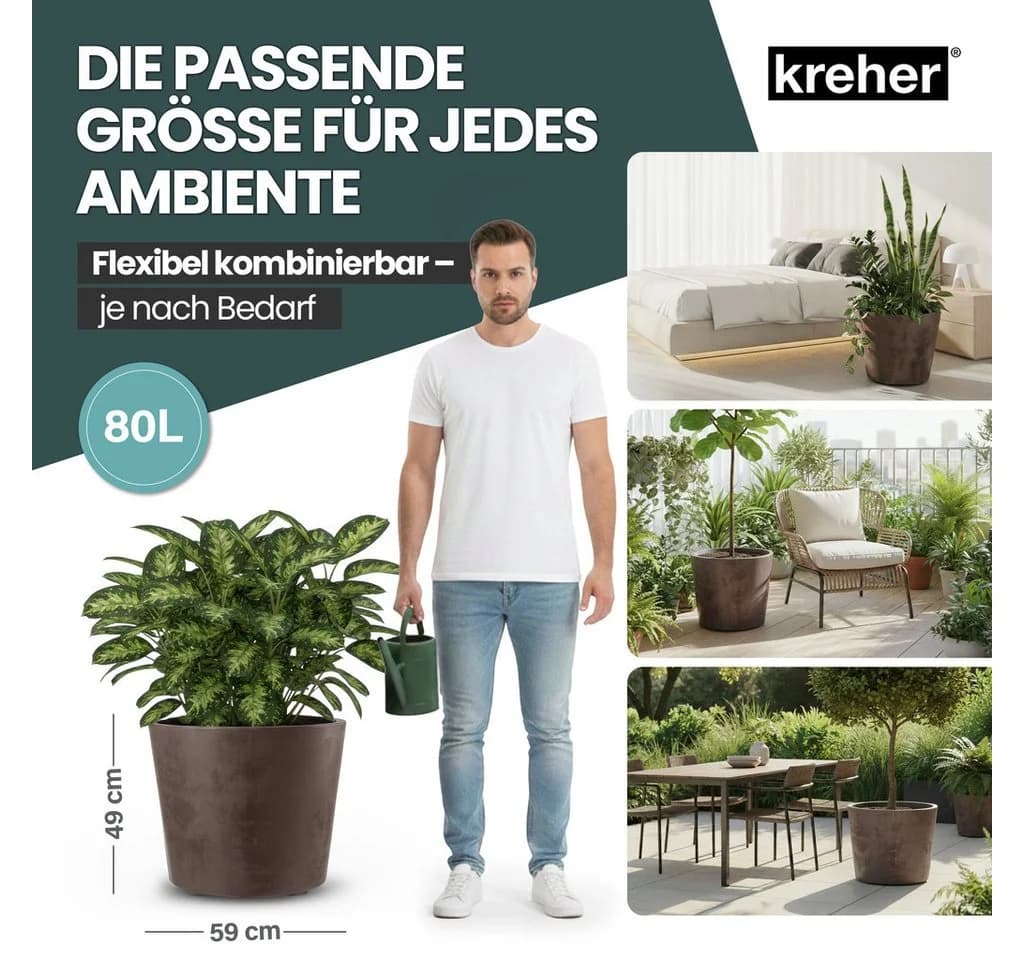 Kreher Pflanzkübel 'Millennium' Braun 80 Liter 2er Set rollbar - Bild 5